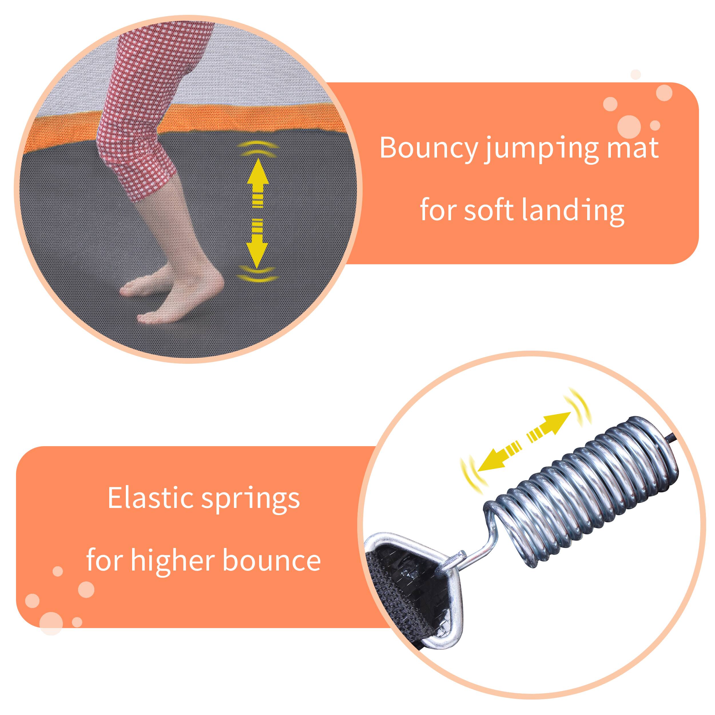 Bouncy jumping mat for soft landing

Elastic springs for higher bounce