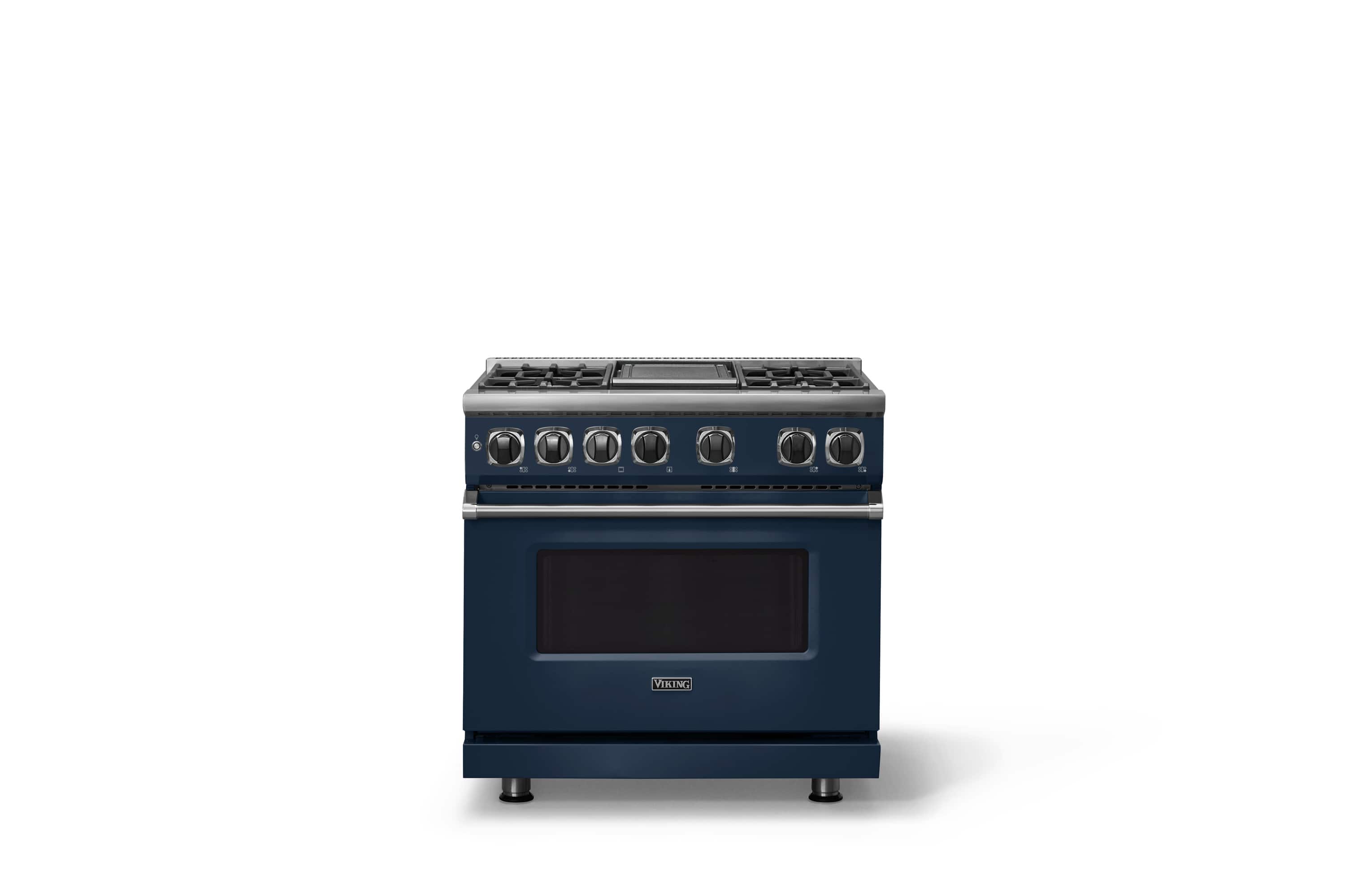 Front. Viking - 36 in. Wide 4 Burner Freestanding 7 Series Dual Fuel Self-Clean Range - Slate Blue.