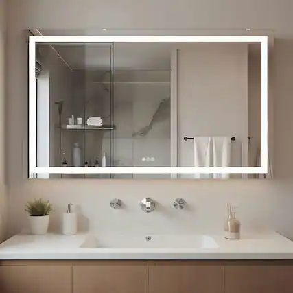 Front. Kadyn - 60x36 Inch Oversized Frameless Rectangle LED Bathroom Mirror with Bright LEDs.