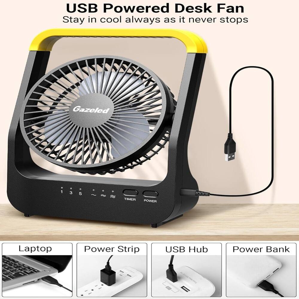 USB Powered Desk Fan  
Stay in cool always as it never stops  

Gazeled  

1 3 5 ~ TIMER POWER  

Laptop  
Power Strip  
USB Hub  
Power Bank