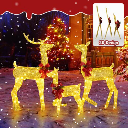 Alt View 5. Winado - 3PCS Christmas Reindeer Family 4FT Set 2D Weather Proof with Lights for Indoor Outdoor Garden Holiday Party Decoration - Golden.