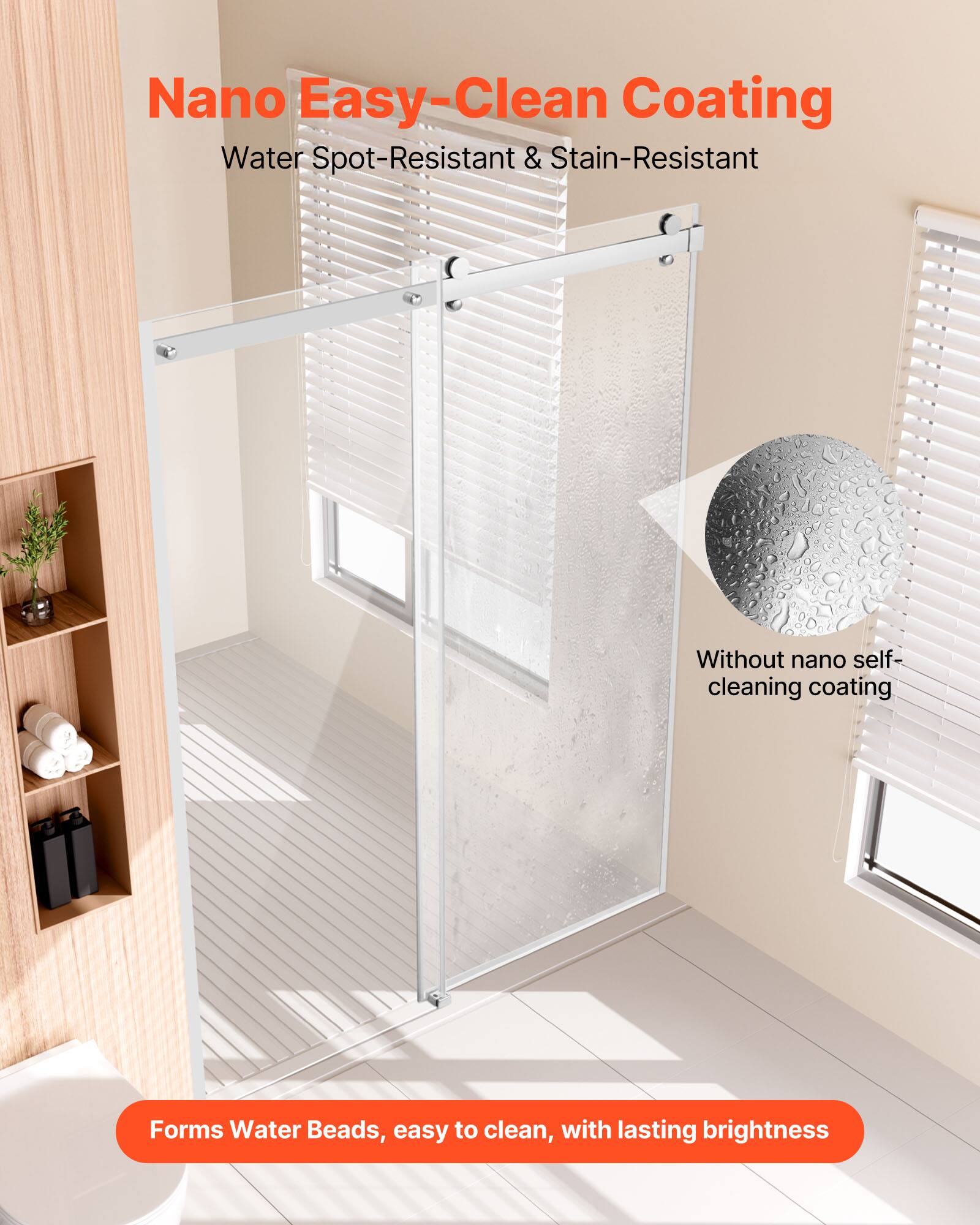 Nano Easy-Clean Coating  
Water Spot-Resistant & Stain-Resistant  

Without nano self-cleaning coating  

Forms Water Beads, easy to clean, with lasting brightness