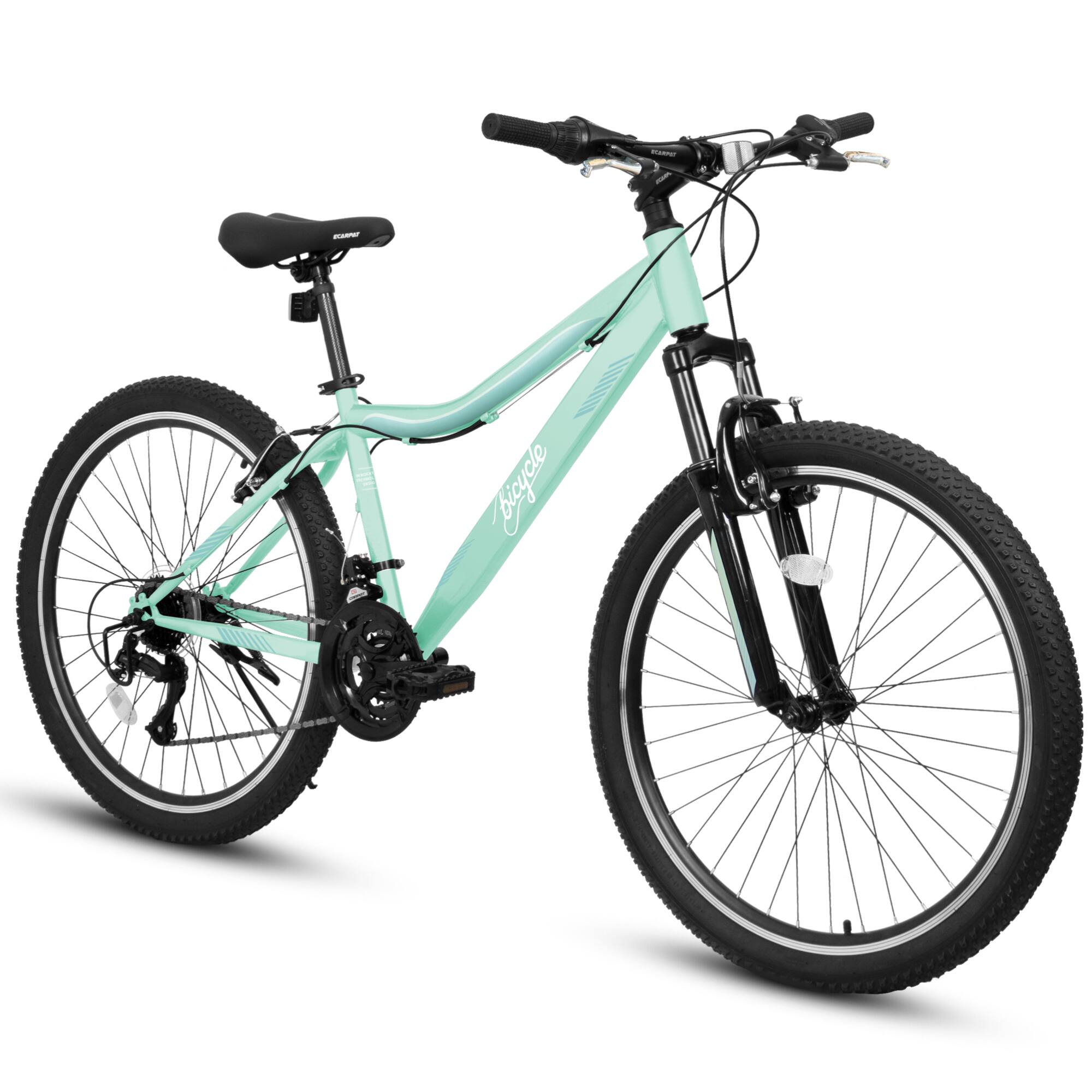 Front. ELEMENT ACE - Mountain Bike with High-Density Steel Frame, 21-Speed Gears, Front Suspension, Dual V-Brakes for Adults - Green.