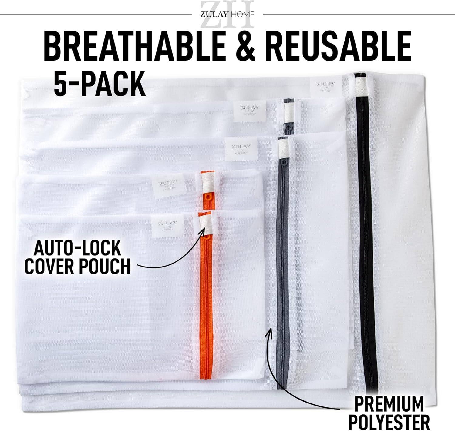 ZULAOME ZULAY HOME BREATHABLE & REUSABLE 5-PACK ZULAY ZULAY - ZULAY ZULAY ZULAY AUTO-LOCK COVER POUCH PREMIUM POLYESTER