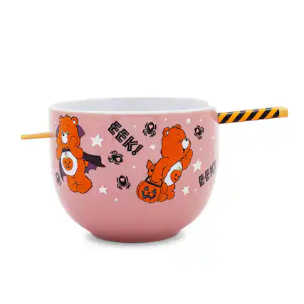 Front. Silver Buffalo - Care Bears Trick-or-Sweet Bear 20-Ounce Ceramic Ramen Bowl With Chopsticks - Pink.
