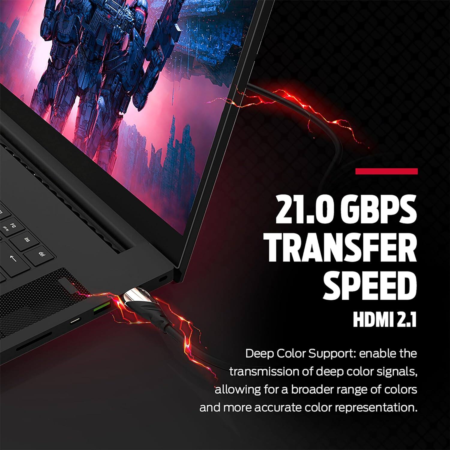 21.0 GBPS Transfer Speed HDMI 2.1 Deep Color Support: enable the transmission of deep color signals, allowing for a broader range of colors and more accurate color representation.