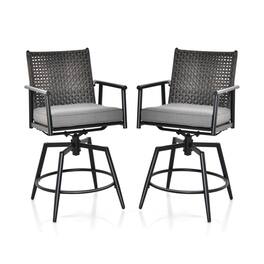 Mondawe - Set of 2 360 Degree Swivel Bar Stool with Metal Frame and PE Rattan Backrest - Black