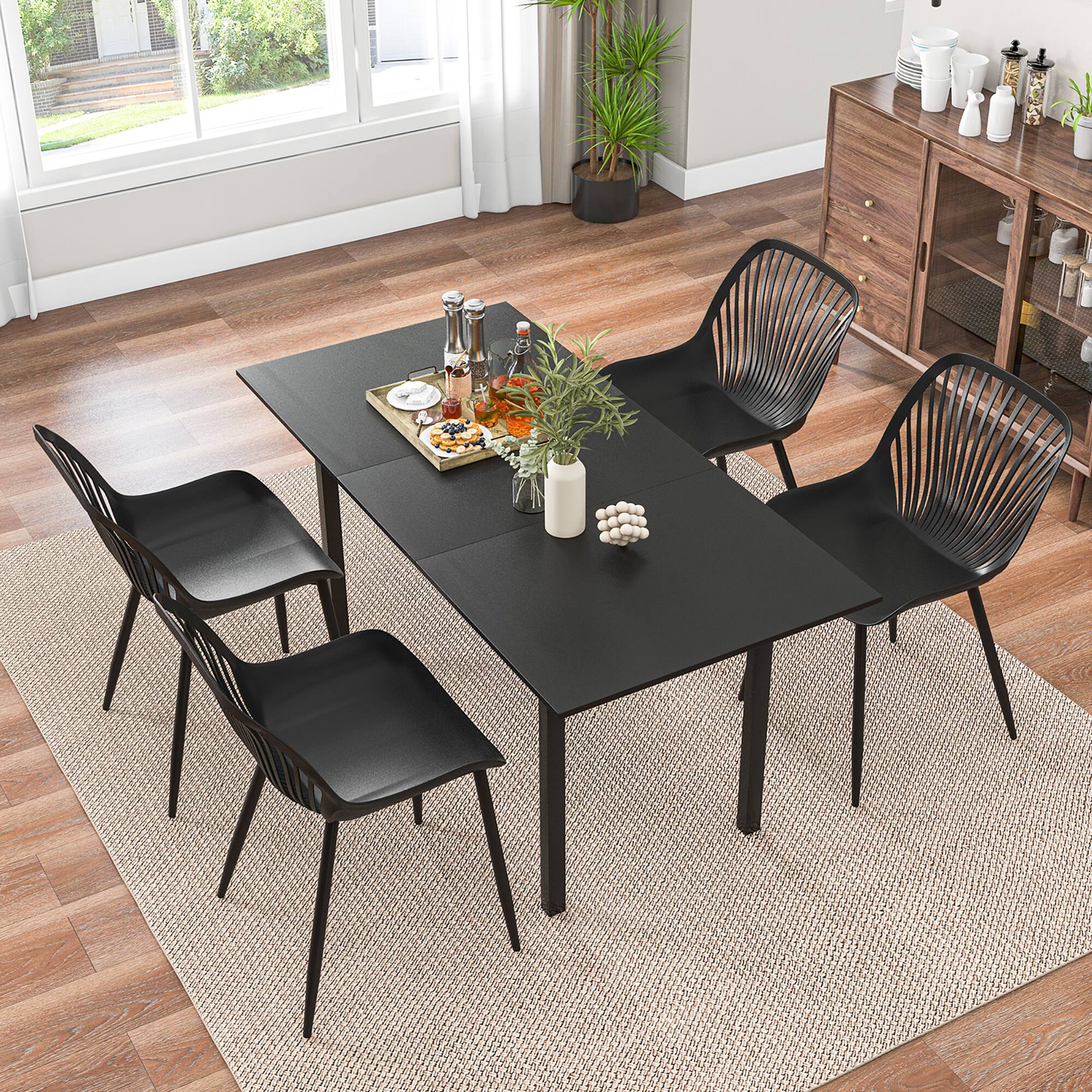 Alt View 3. Gymax - Gymax Plastic Dining Chair Set of 4 w/ Metal Legs Cutout Backrest Curved Seat - Black.