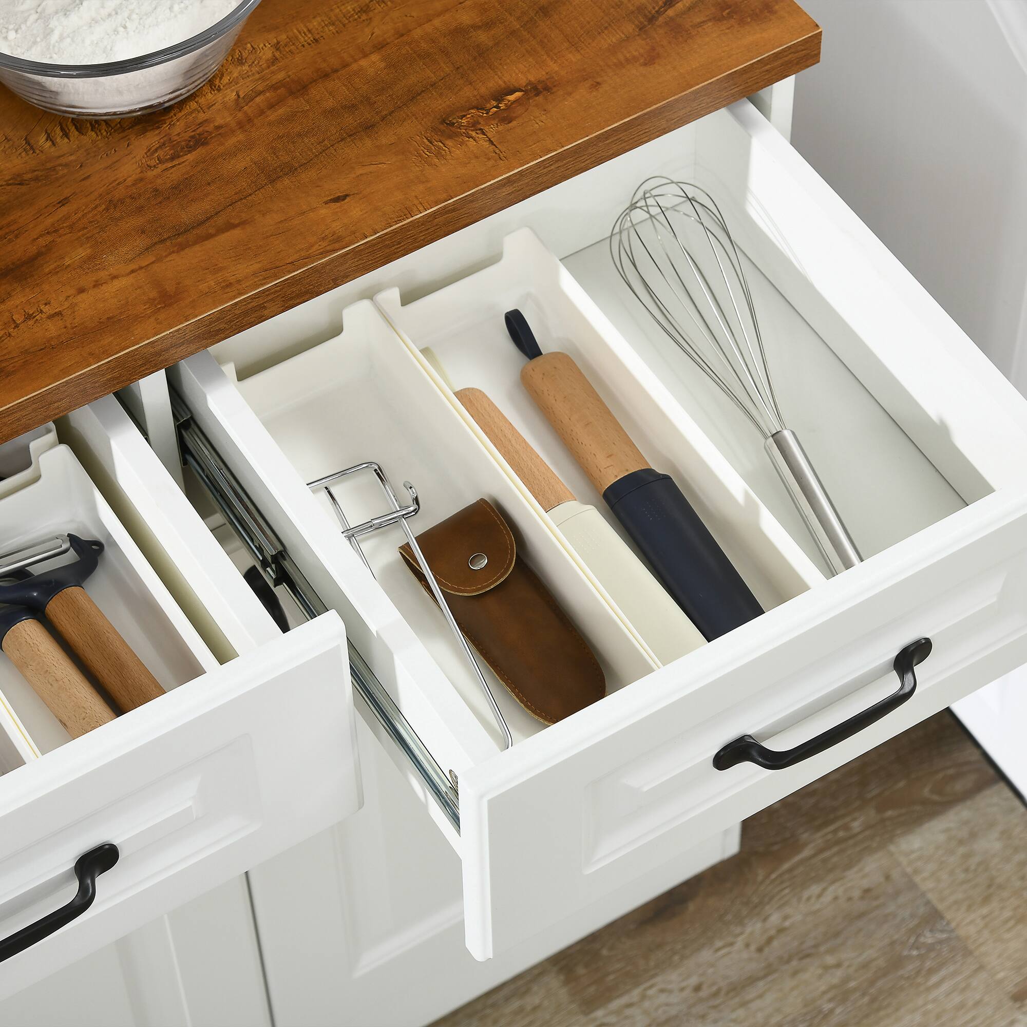 Alt View 8. Homcom - 71" Kitchen Pantry, Freestanding Buffet with Hutch, Farmhouse Storage Cabinet, Microwave Cabinet with 3 Drawers, 6 Doors - White.