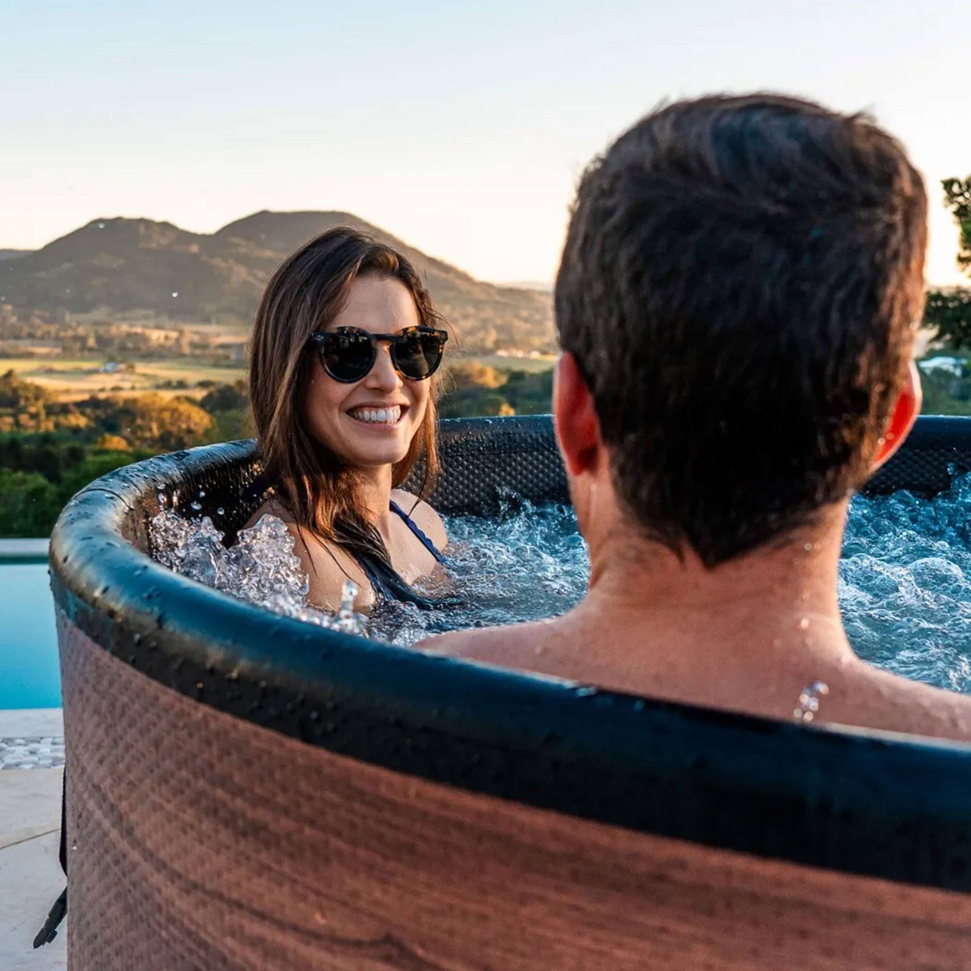 Alt View 5. MSpa - MSpa Round Inflatable 4 to 6 Person Bubble Spa w/ Energy Efficient Cover, Duet - Woodgrain.