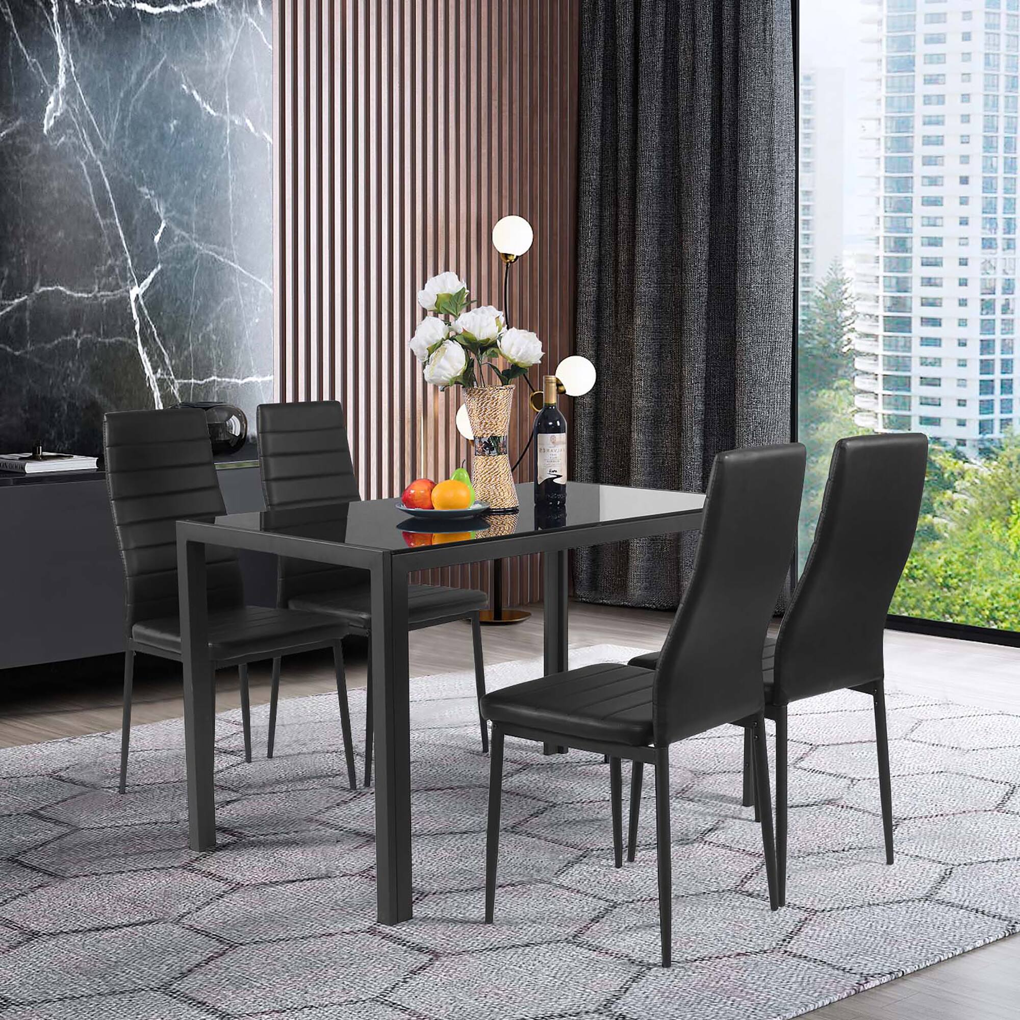 Alt View 1. Costway - Costway Dining Chairs Set of 4 Modern Leather Metal Side Chair for Dining Room Kitchen - Black.