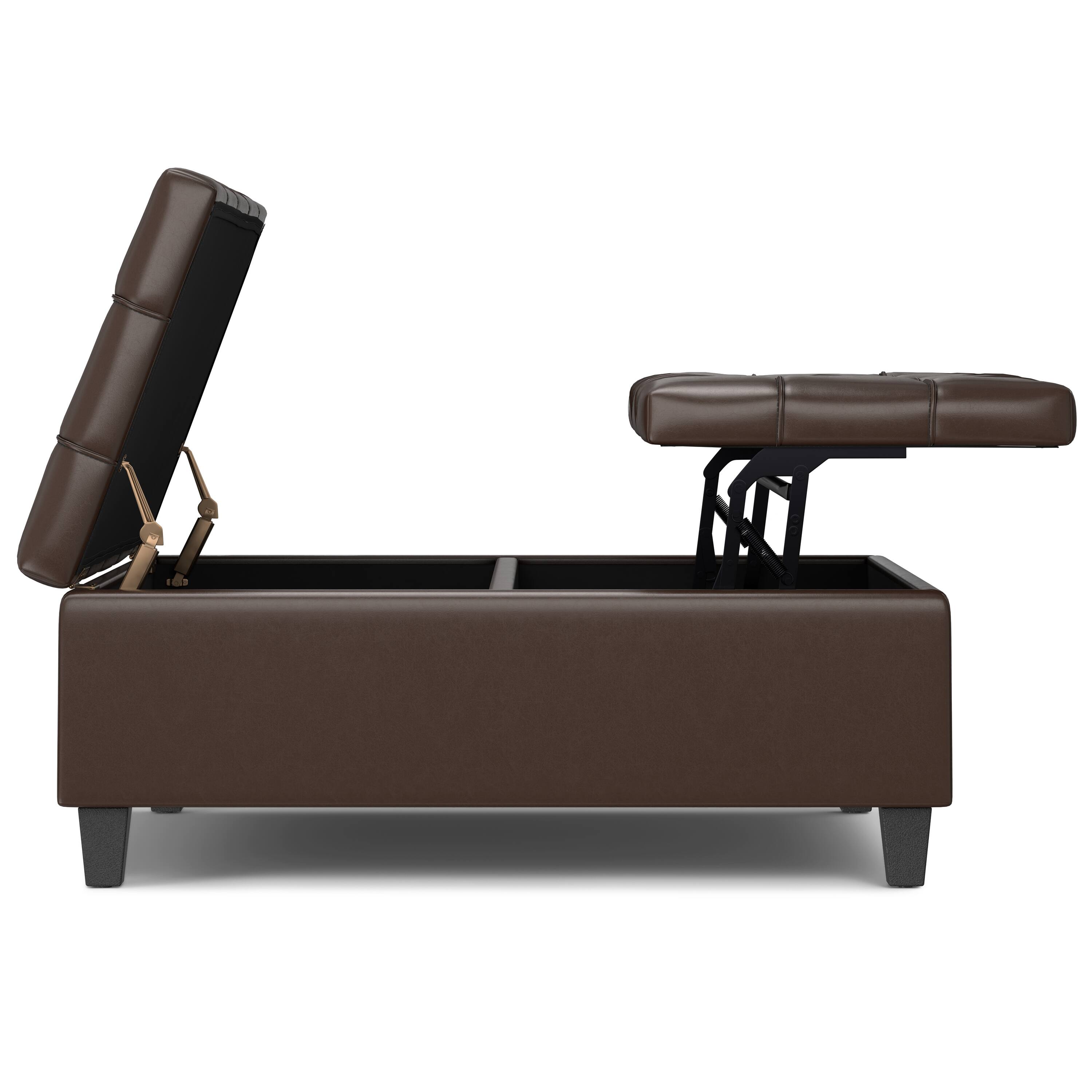 Alt View 2. Simpli Home - Harrison 40 inch Wide Large Square Coffee Table Storage Ottoman in Chocolate Brown Vegan Leather - Chocolate Brown.