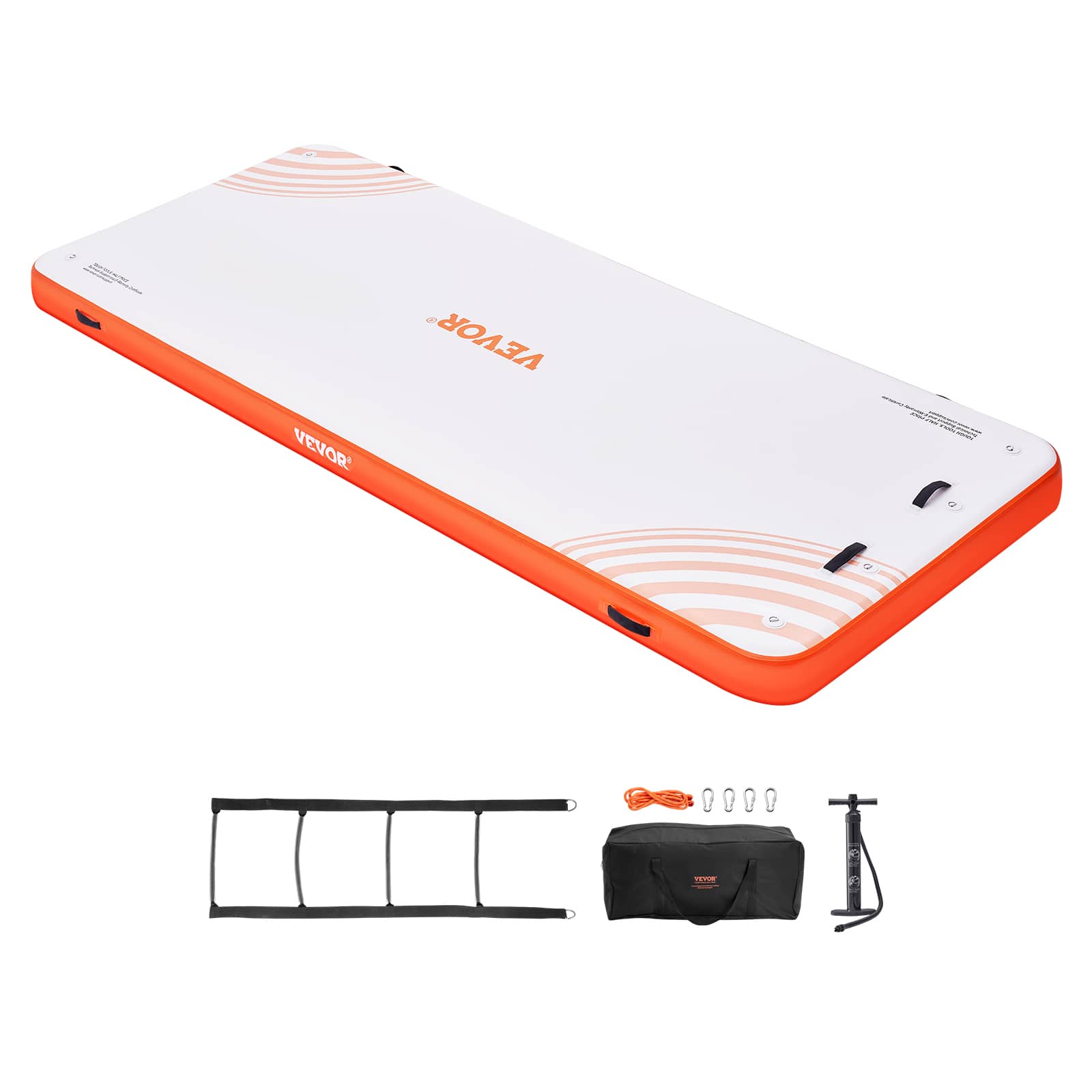 VEVOR - Inflatable Floating Dock, 15 x 6FT Inflatable Dock Platform, Non-Slip Water Floating Dock Mat with Detachable Ladder - White + Orange