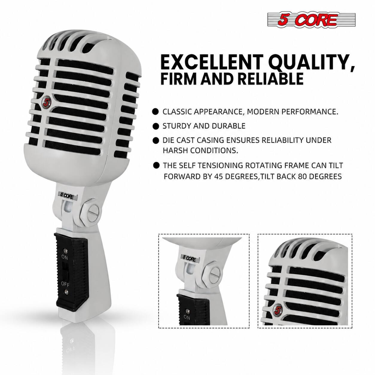 5 CORE

EXCELLENT QUALITY, FIRM AND RELIABLE

CLASSIC APPEARANCE, MODERN PERFORMANCE.

STURDY AND DURABLE

DIE CAST CASING ENSURES RELIABILITY UNDER HARSH CONDITIONS.

THE SELF TENSIONING ROTATING FRAME CAN TILT FORWARD BY 45 DEGREES, TILT BACK 80 DEGREES

ON OFF ON OEE