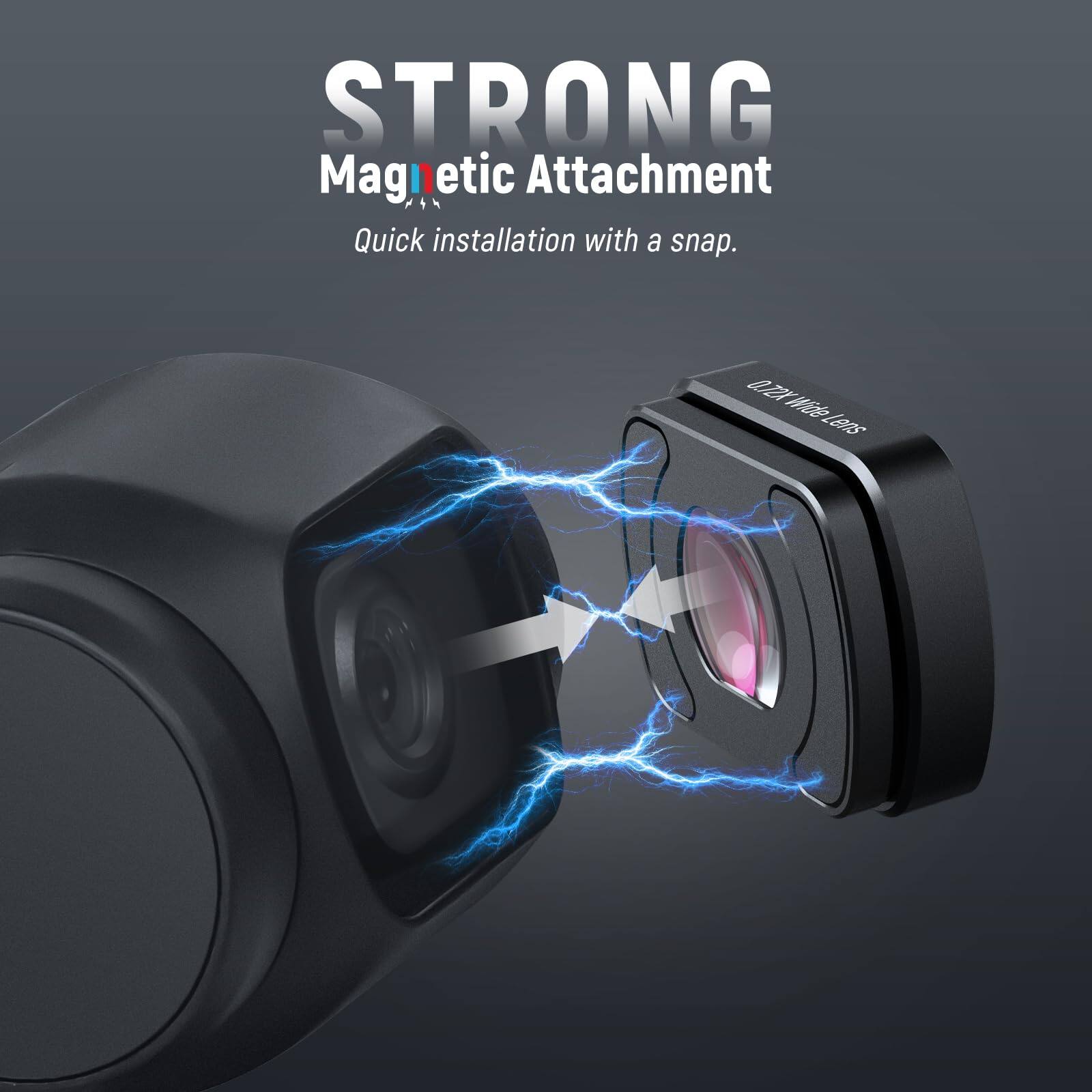 STRONG  
Magnetic Attachment  
Quick installation with a snap.  

QzrMeeLens 220 Lens