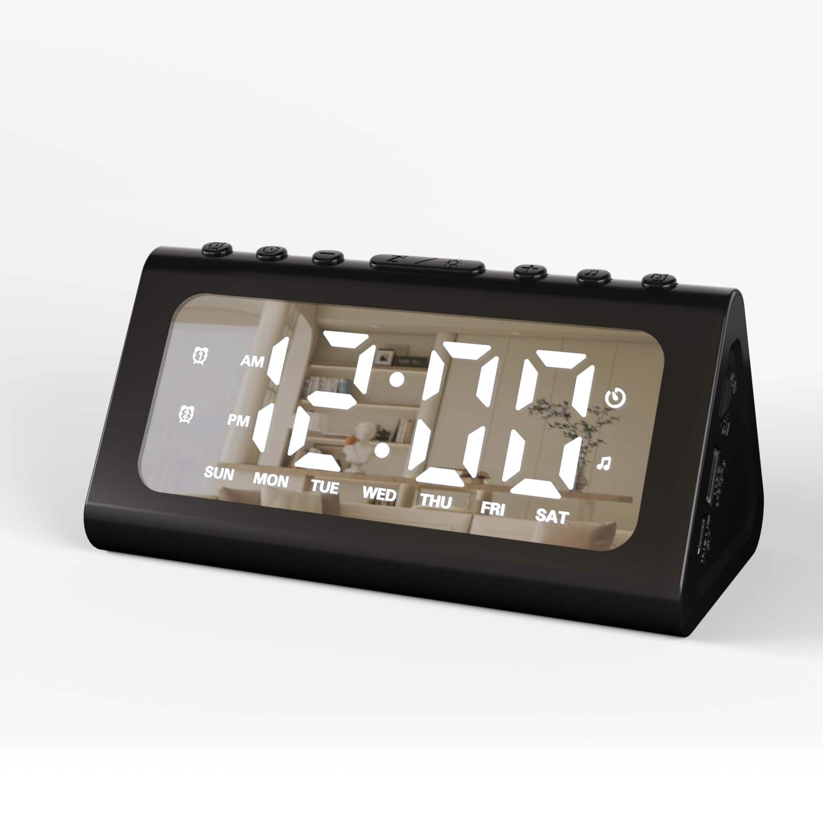 Dazzed Corner - Digital Mirror Alarm Clock, Dual Alarm Clock - Black