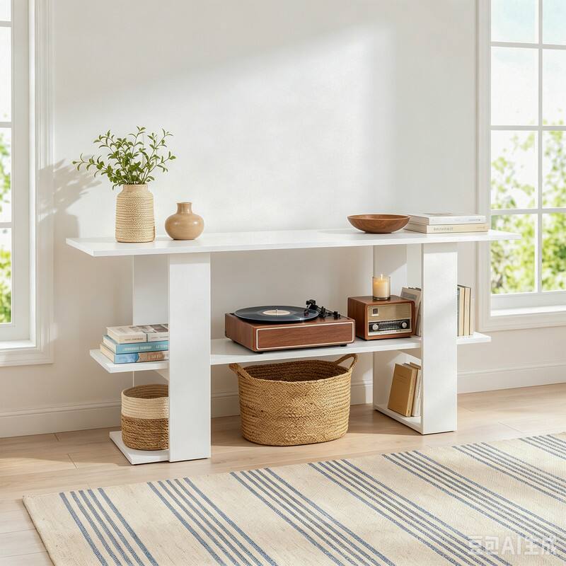 Left. WELLFOR - 2-Tier TV Stand with Storage for TVs up to 55", Entertainment Center Console Table with Open Shelf - White.