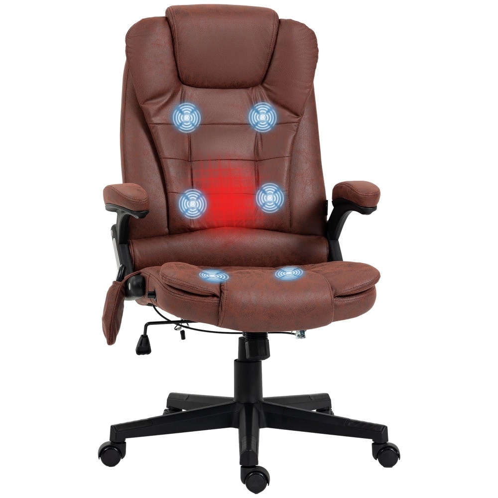 Loheer - Massage Office Chair Heated Executive Reclining Desk Chair Microfiber - Red
