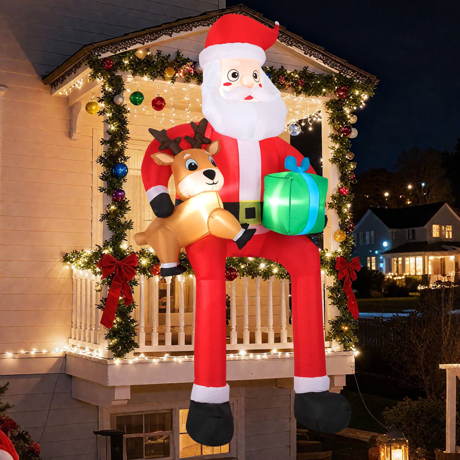 Alt View 5. Costway - Costway 9.5 FT Christmas Inflatable Santa Decoration with Built-in LED Lights for Yard - Multicolor.
