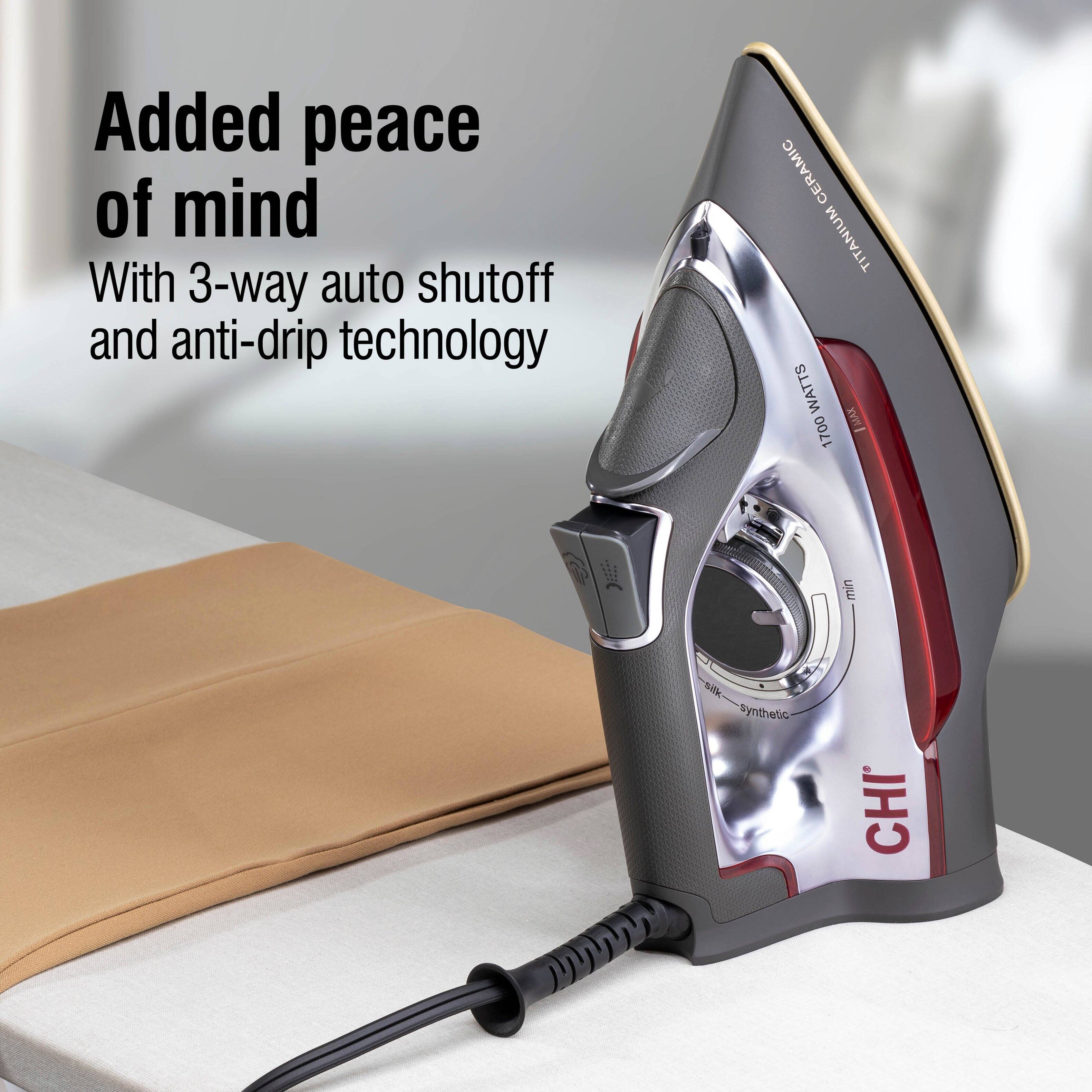 Added peace of mind  
With 3-way auto shutoff and anti-drip technology  
CERAMIC TITANIUM  
1700 WATTS  
Synthetic  
CHI