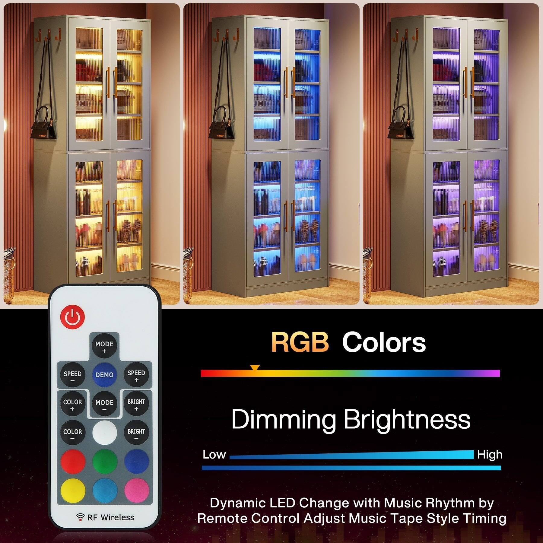 - MODE +
- RGB Colors
- SPEED
- DEMO
- SPEED +
- COLOR + COLOR
- MODE -
- BRIGHT + BRIGHT -
- Dimming Brightness Low High
- RF Wireless
- Dynamic LED Change with Music Rhythm by Remote Control Adjust Music Tape Style Timing
