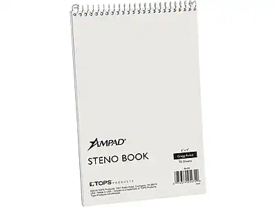 AMPAD
STENO BOOK
TOPS PRODUCTS
70 Sheets
Copy Pad
70 Sheets
Made in USA