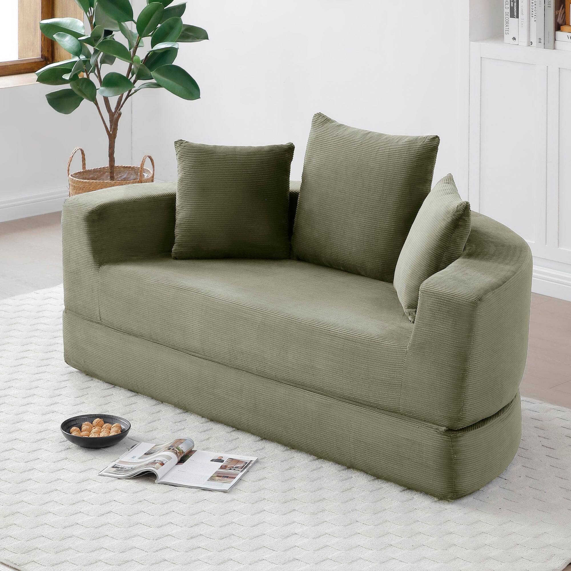 Alt View 1. Boyel Living - Convertible Corduroy Sofa Couch Bed Multi Functional Folding Futon Floor Lounge Sofa No Assembly Green - Green.