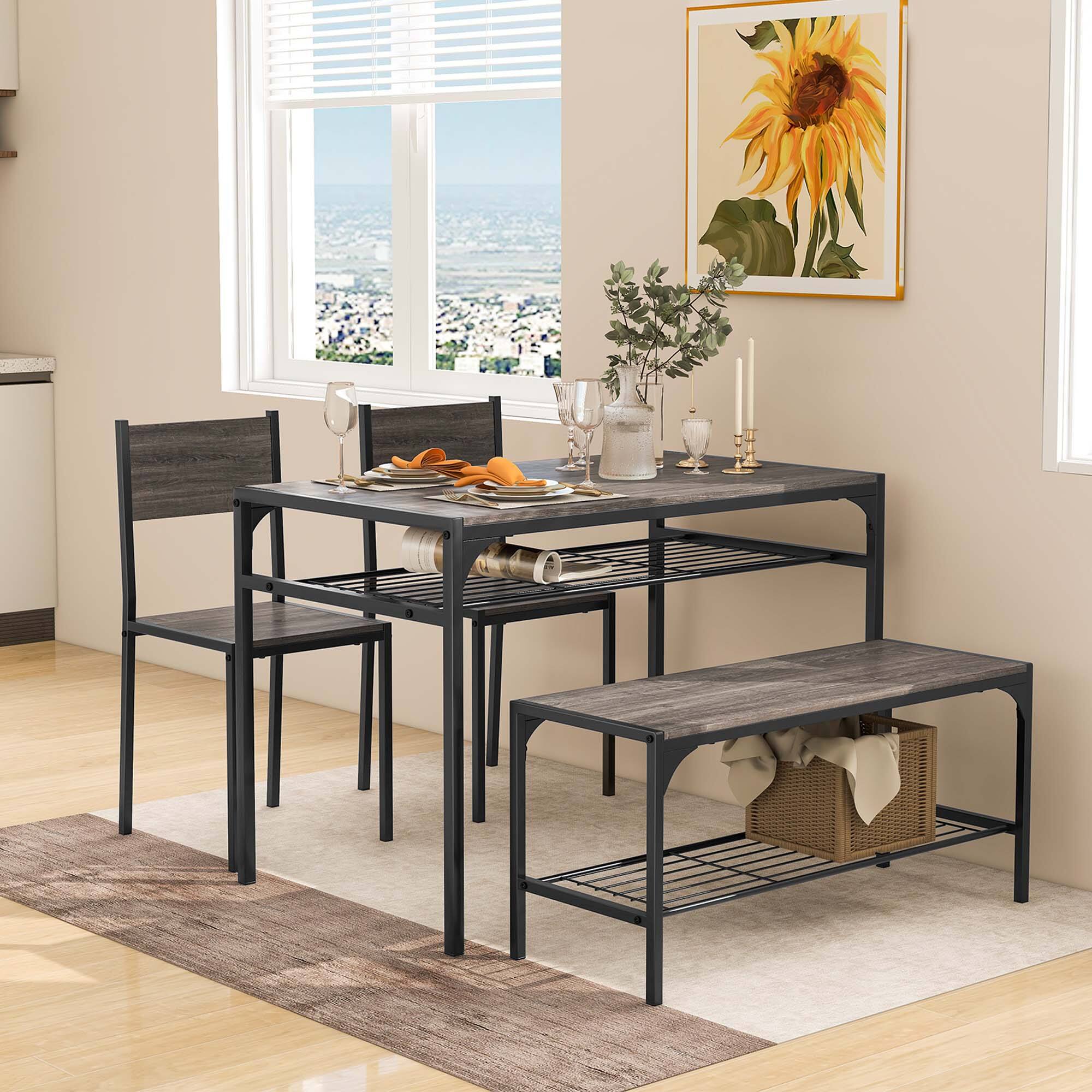 Angle. Costway - 4 PCS Dinette Set for Small Place Breakfast Nook Modern Dining Table with 2 Chairs Grey - Grey Oak and Black.