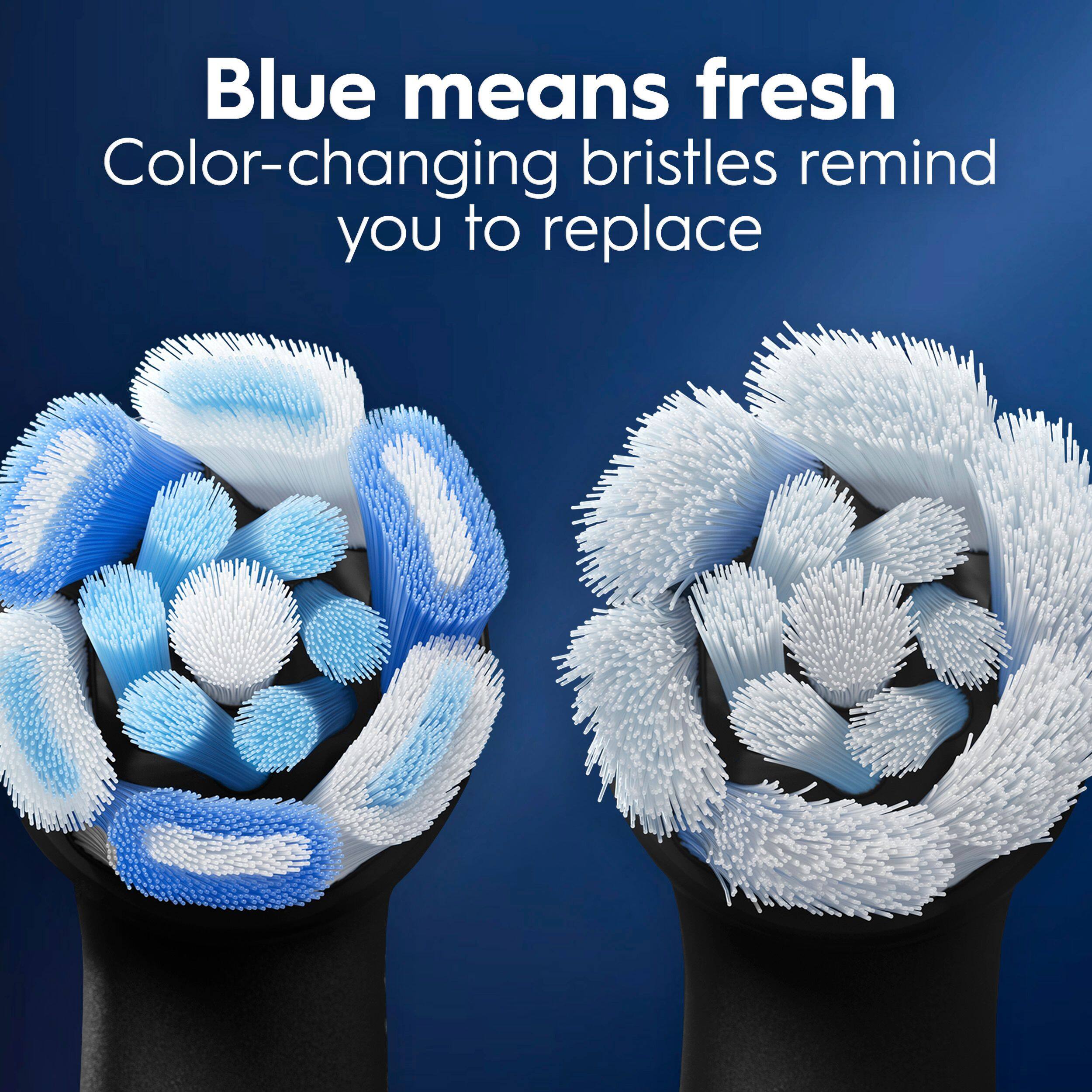 Blue means fresh  
Color-changing bristles remind you to replace