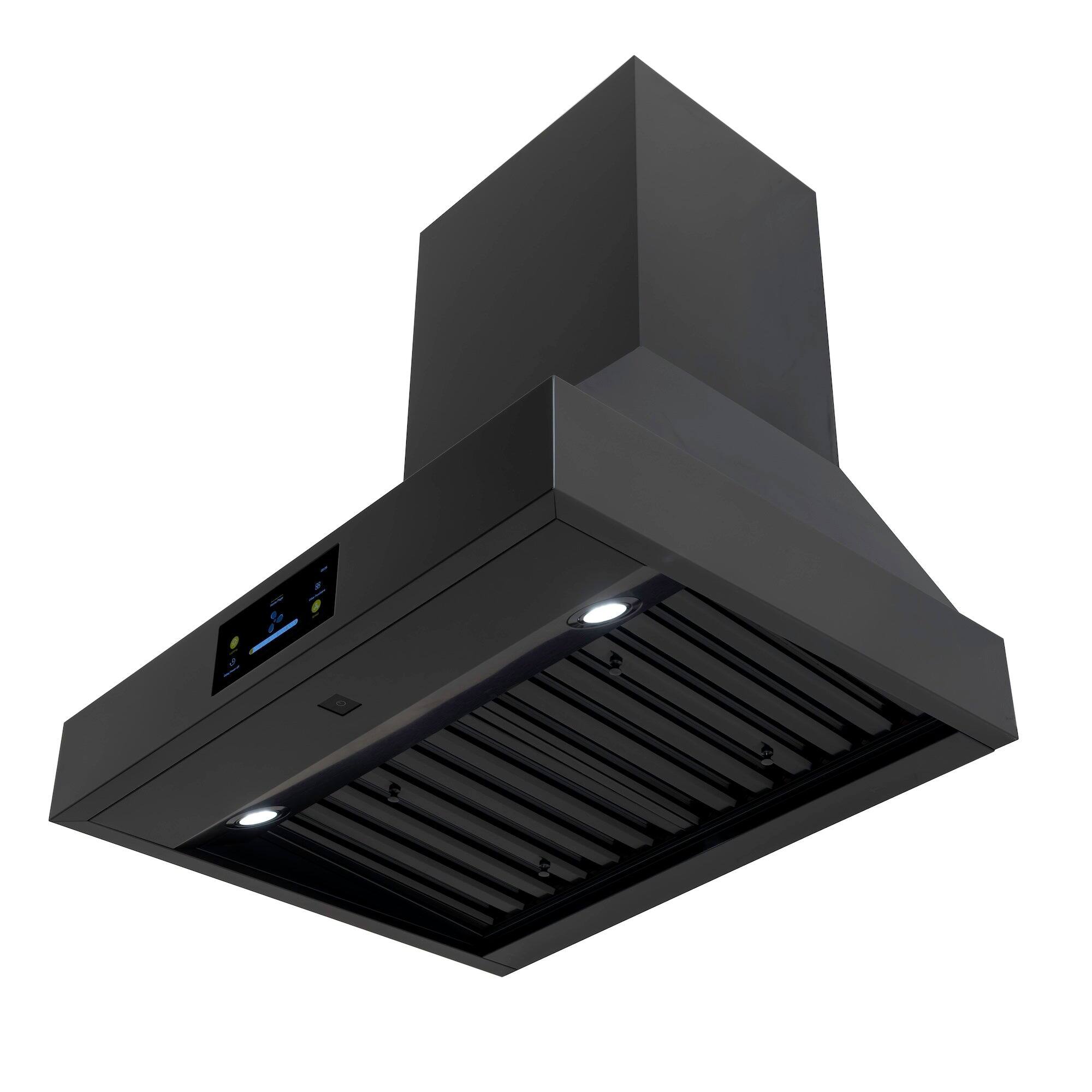 Back. Induction Hardware - 36 Inch Range Hood, Professional Wall Mount Vent Hood, 1000 CFM, efficient DC-Motor, Ultra-Quiet Multi-Speed, LED Lights - Black.