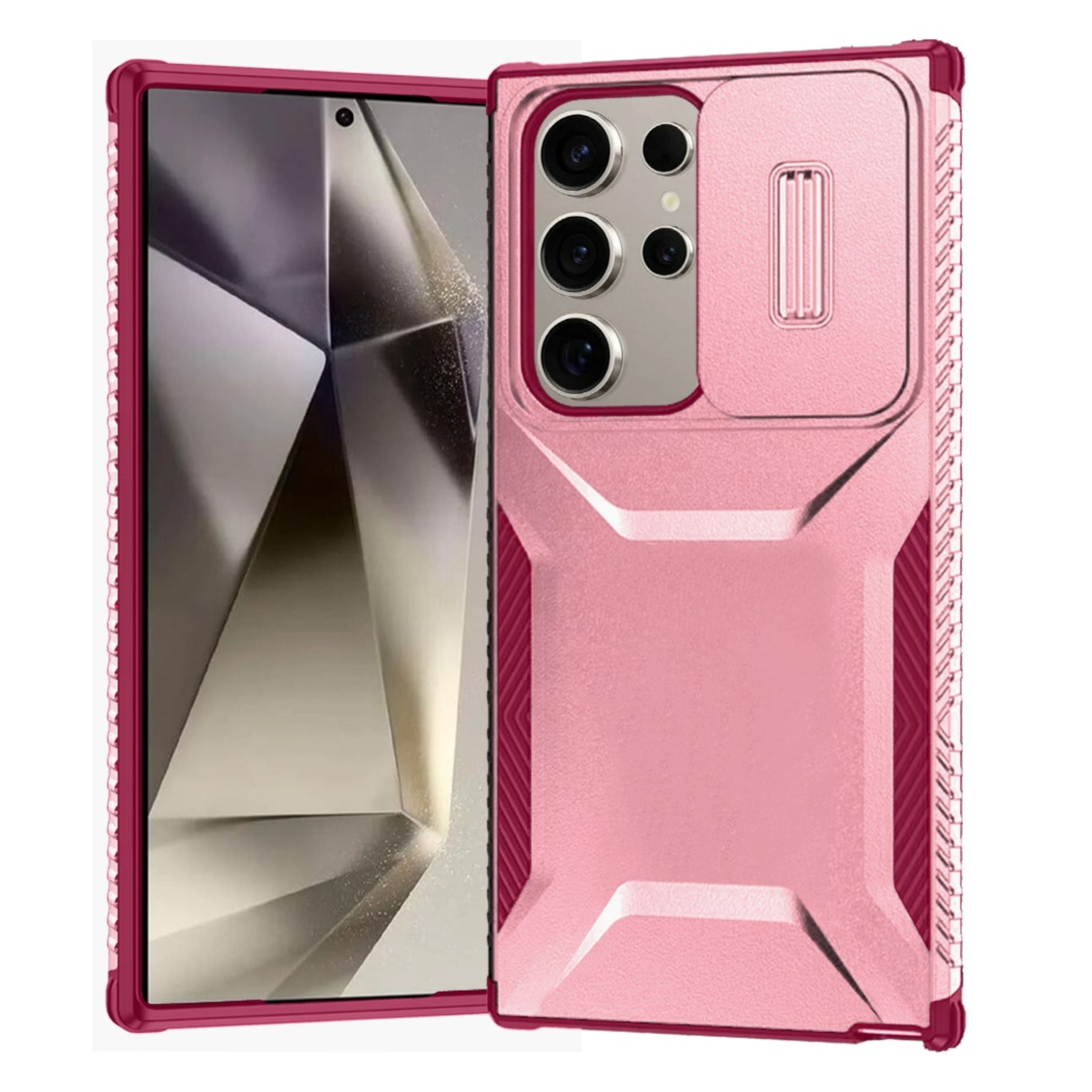 Kitcheniva - Tactical Side Grip Case With Sliding Lens Shield & Tempered Glass For Samsung S25 Ultra Pink/Burgundy - Pink/ Burgundy price history on PriceWatchPro