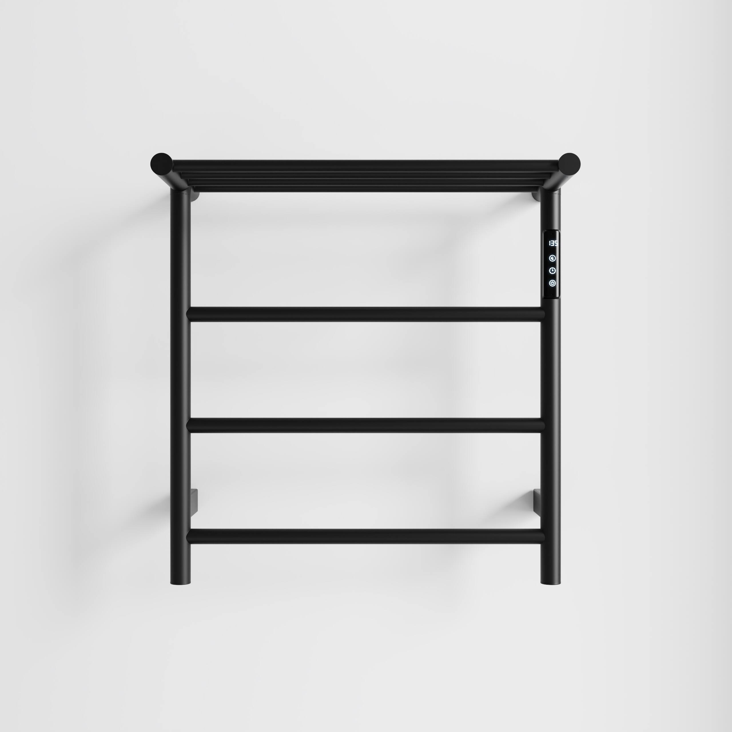 Angle. COWLOWN - Heated Towel Rack w Top Shelf 3-Bar Wall Mounted Warmer Touch Timer 304 Stainless Steel Plug-in Hard-Wired - Stainless Steel Finish (Silver).