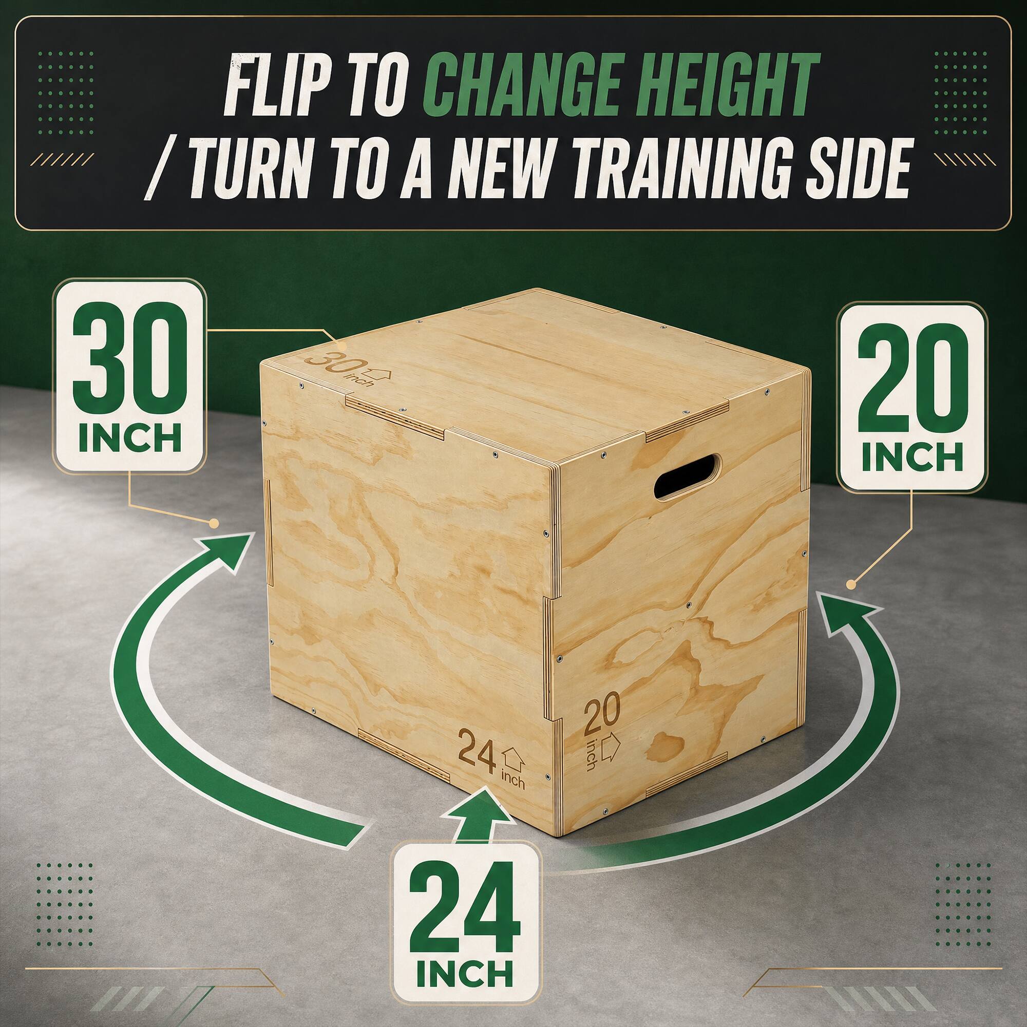 FLIP TO CHANGE HEIGHT / TURN TO A NEW TRAINING SIDE

30 INCH

20 INCH

24 INCH