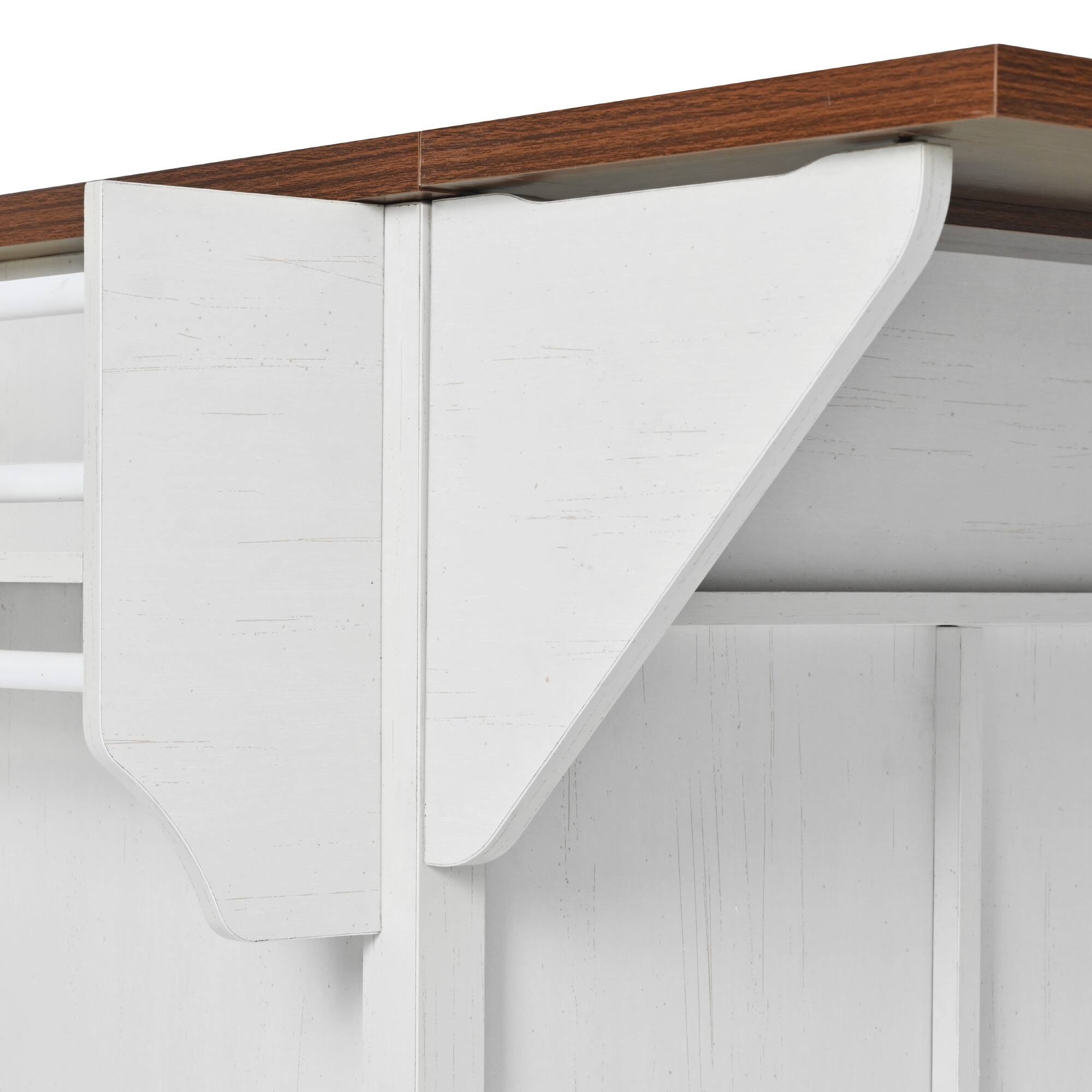 Alt View 7. PexFix - 58" Farmhouse Kitchen Island Cart with Sliding Barn Door, Drop Leaf and 5-Wheel Mobility - White.