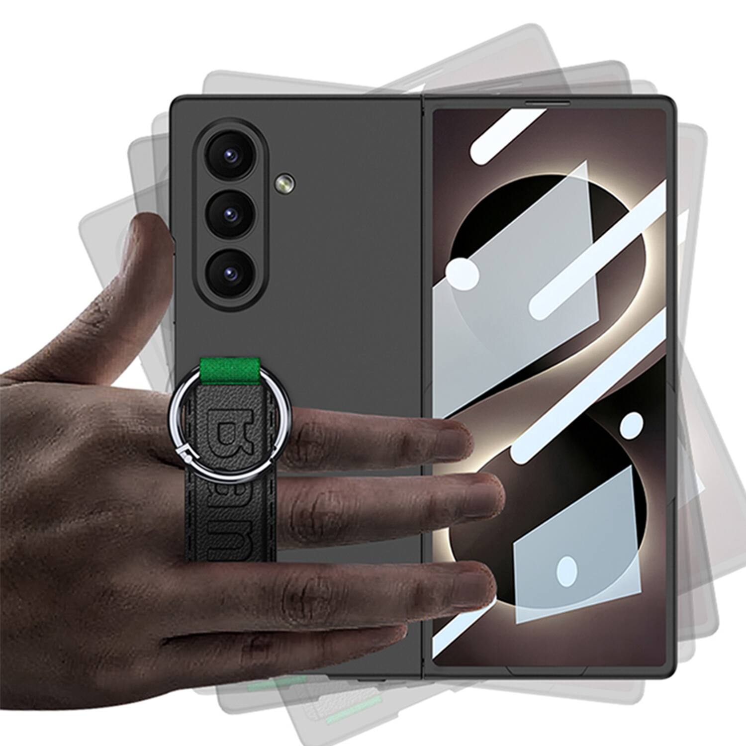 Left. Dteck - Slim Case for Samsung Galaxy Z Fold8 Ultra,Built-in Screen Protector with PU Leather Wristband Grip Ring,PC Back Cover - A.