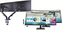 HP - 34" WQHD Monitor, Anti-Glare, Flicker Free, 5ms Response Time, HDMI, 2Pack w/DKZ Hub & ErgoFlexy Dual Mount Arm - Black