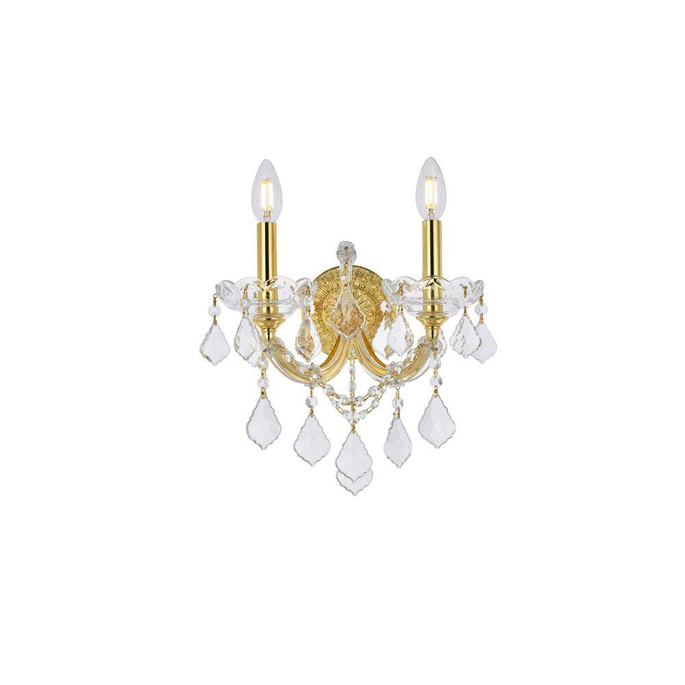 Alt View 4. Elegant Lighting - Maria Theresa 2 light Gold Wall Sconce Clear Royal Cut Crystal - Gold.