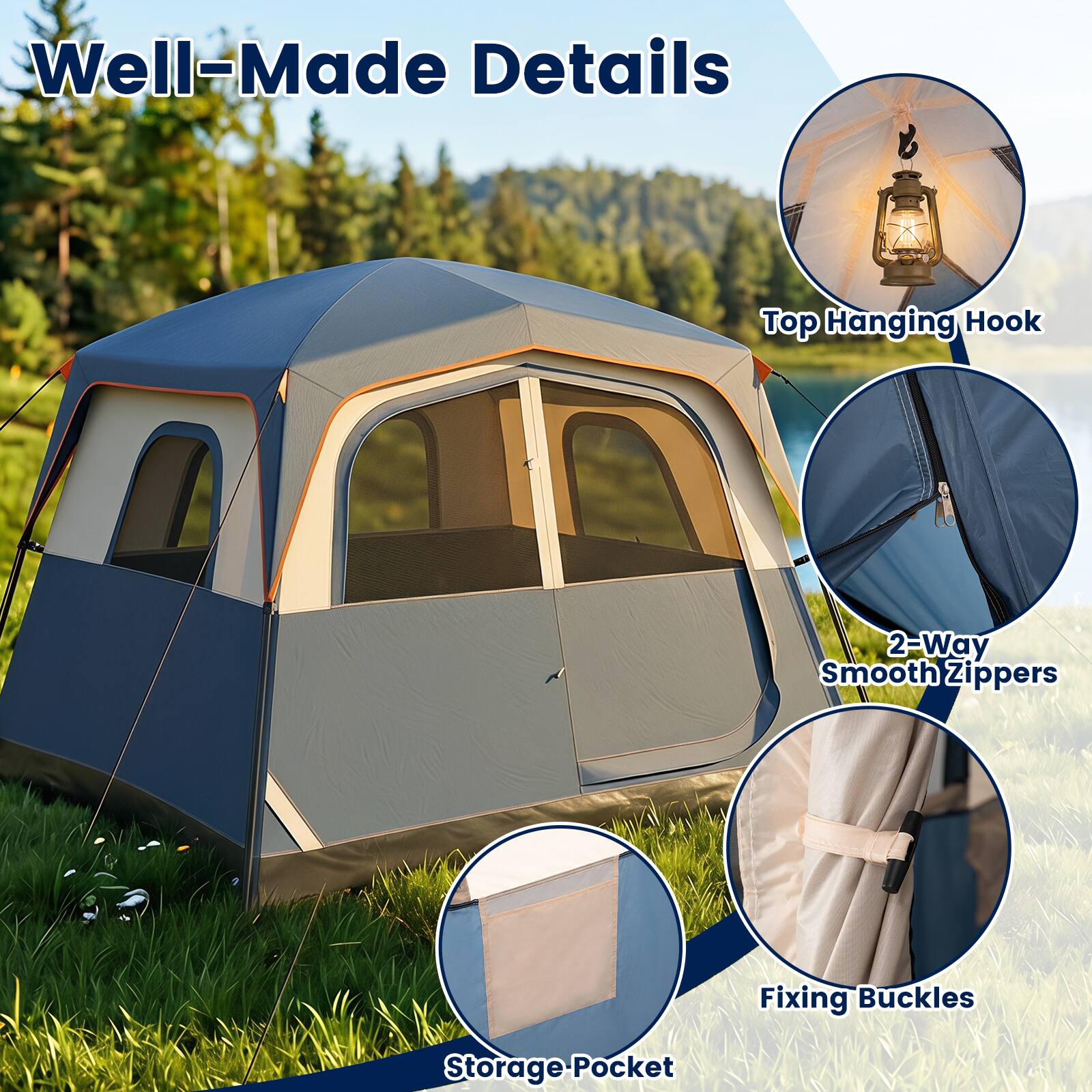 Well-Made Details

- Top Hanging Hook
- 2-Way Smooth Zippers
- Fixing Buckles
- Storage Pocket