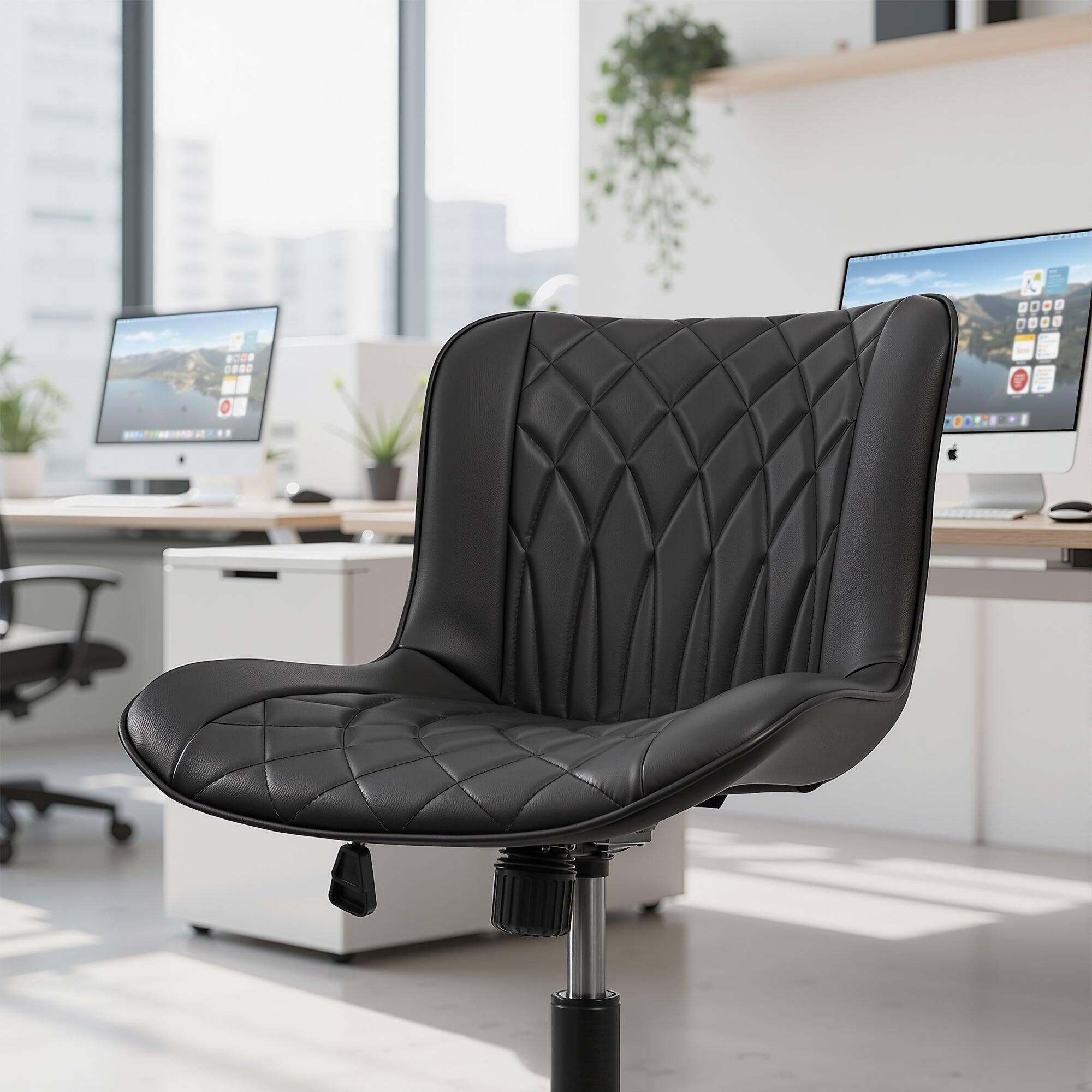 Alt View 4. Vecelo - Black PU Leather Office Chairs with Wheels, Adjustable Height, Swivel Task Chair Set - Black.