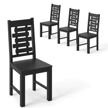 Front. Costway - Costway Farmhouse Dining Chair Set of 4 with 100% Rubber Wood Frame & Hollowed High Back - Black.