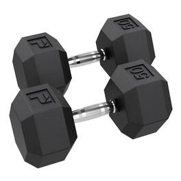 Power Systems - 50 lb Rubber Hex Dumbbells, Pair of Dumbbells w/Ergonomic Grip & Hexagonal Dead Design - Black