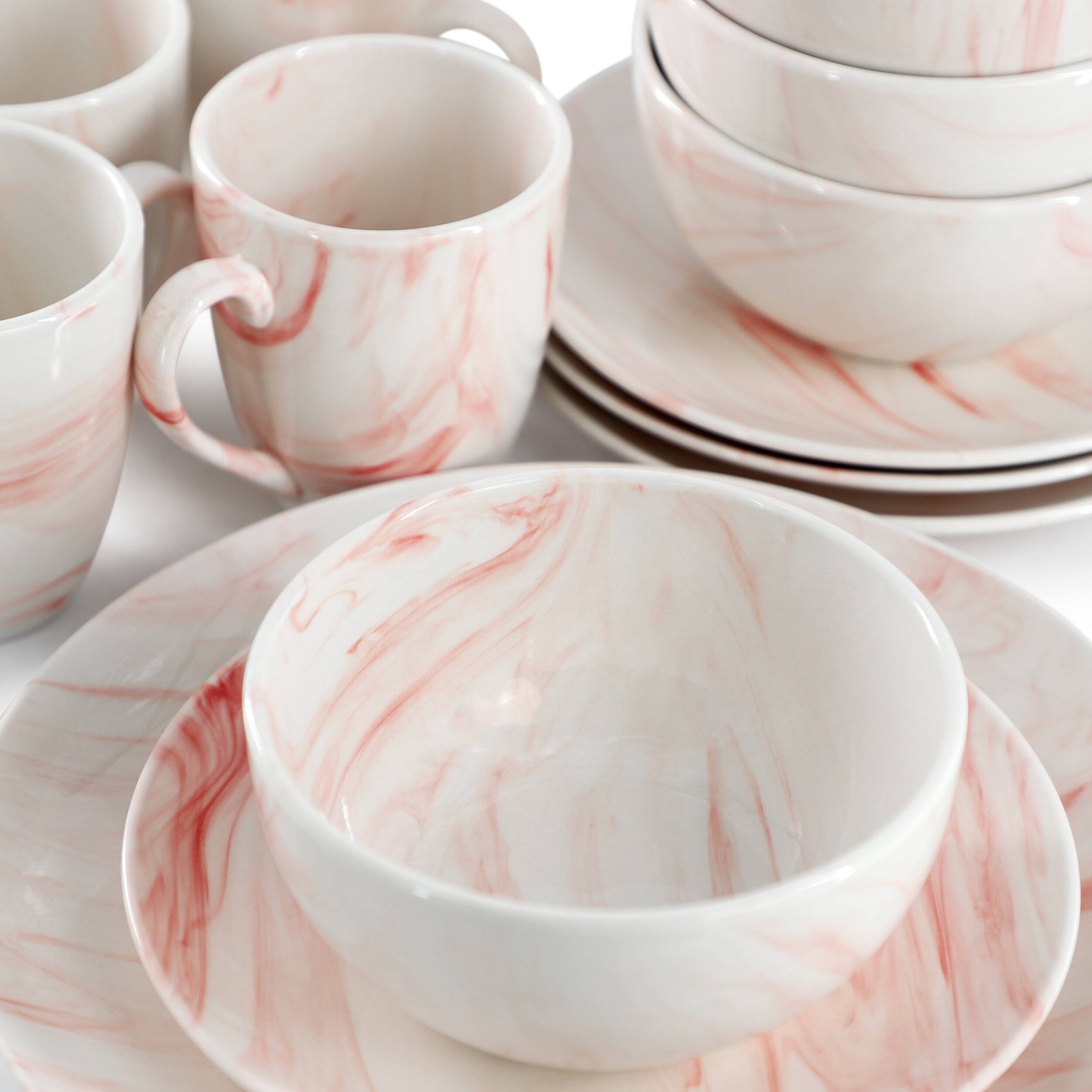 Alt View 5. Elama - Elama Fine Marble 16 Piece Porcelain Dinnerware Set in Red - Red.