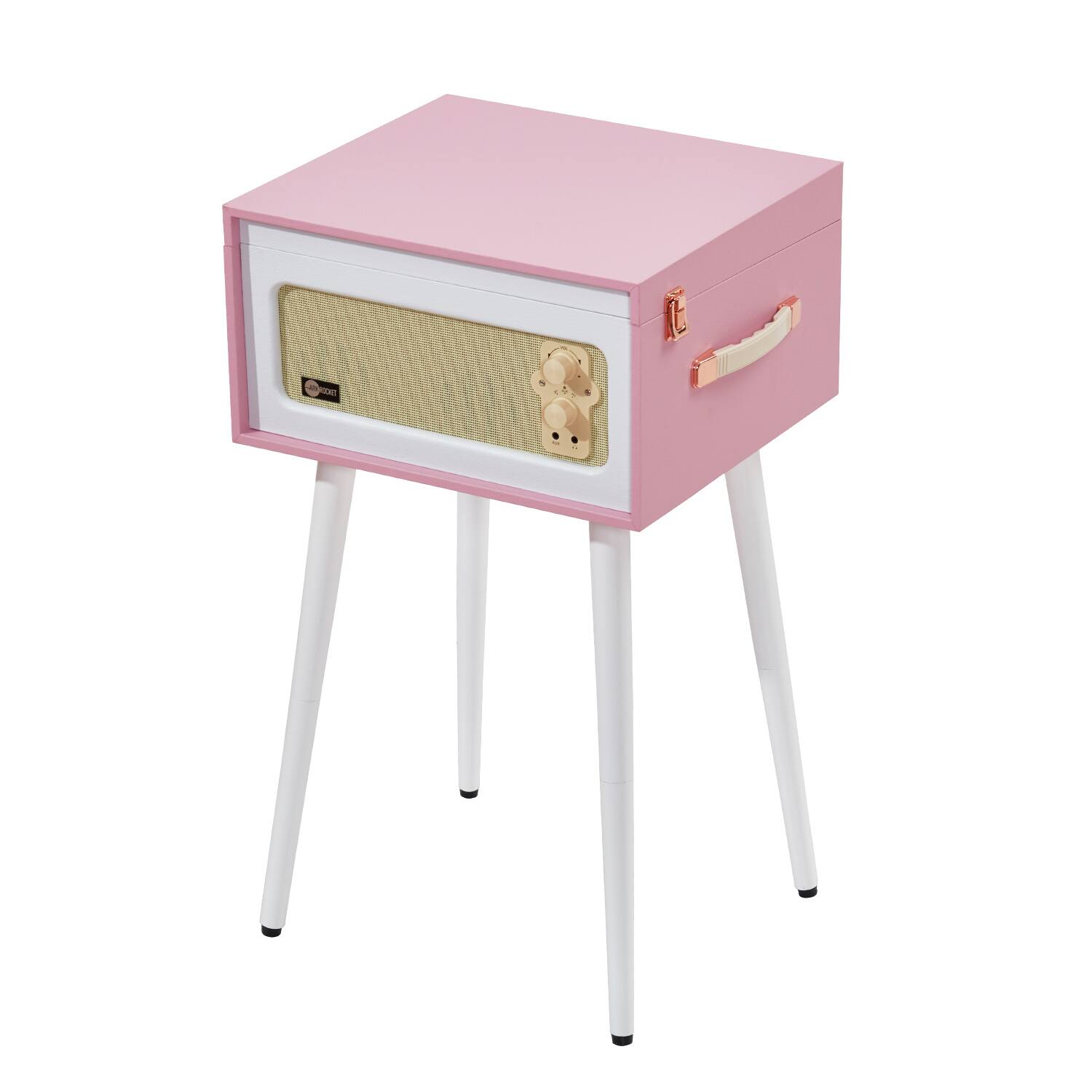 Left. Arkrocket - Arkrocket Discovery II 3-Speed Bluetooth Turntable with Speakers & Removable Legs – Pink/White - Pink White.