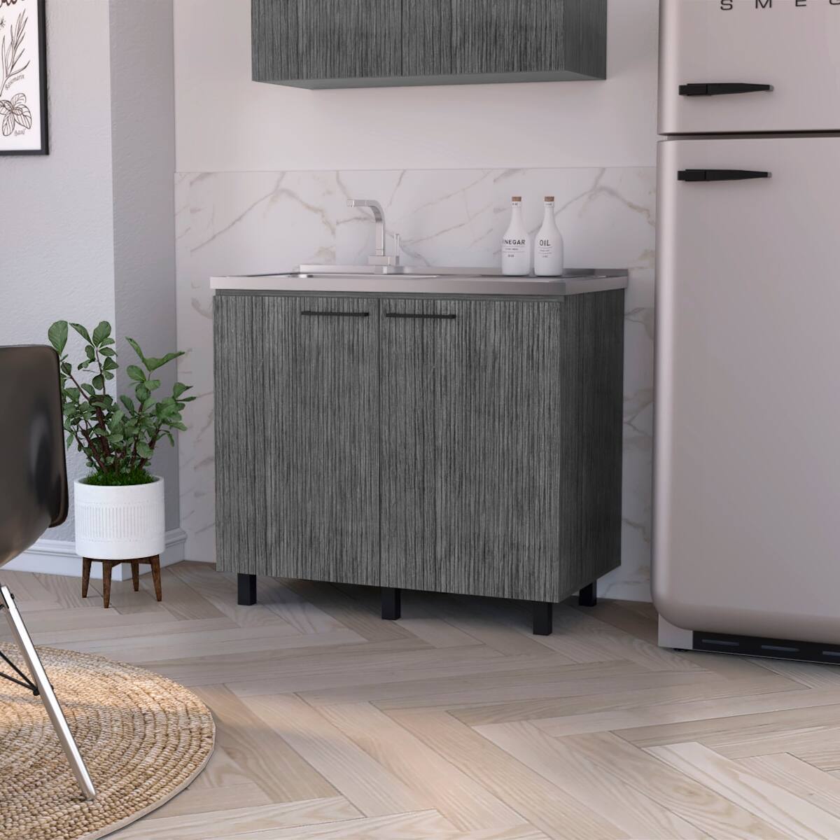Ropilly Smokey Oak Utility Sink Cabinet with Storage, 39 Inch Kitchen ...