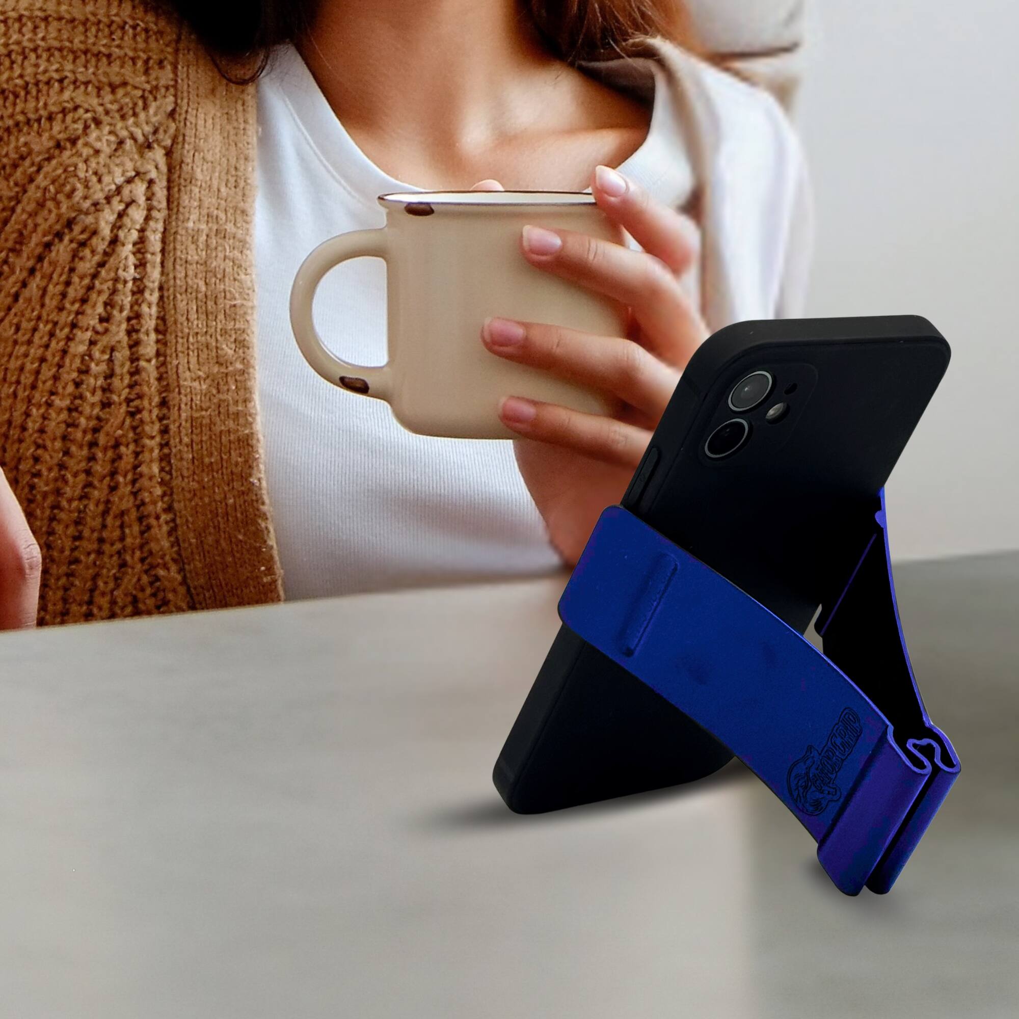 Angle. GoBrands - GatorGrip Phone Stand - Blue.