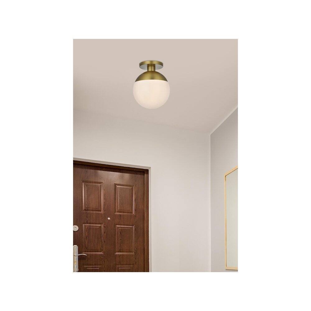 Alt View 1. Living District - Eclipse 12 Inch Flush Mount Ceiling Light Frosted White Shade in Satin Gold - Satin Gold And Frosted White.
