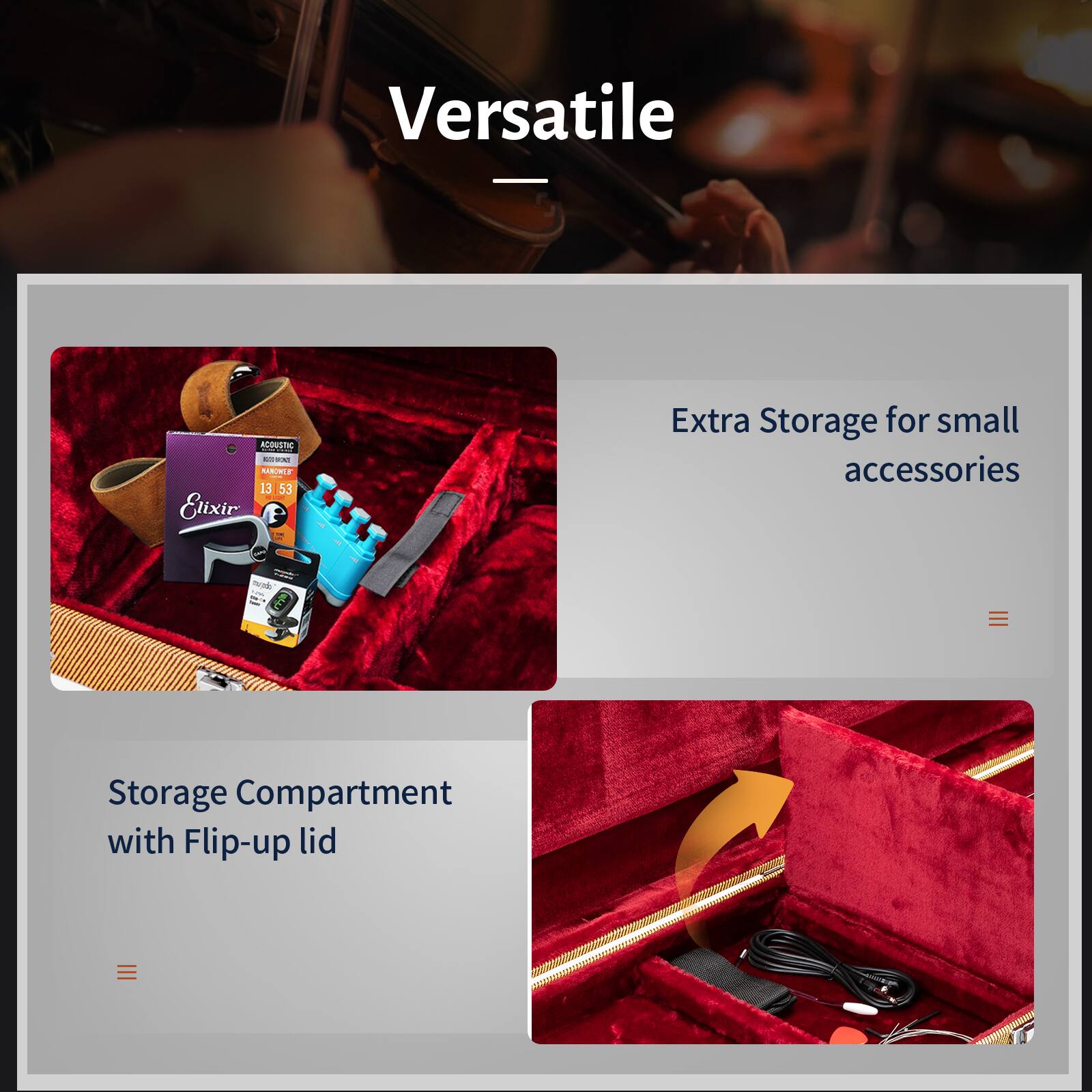 Versatile

Extra Storage for small accessories

Storage Compartment with Flip-up lid