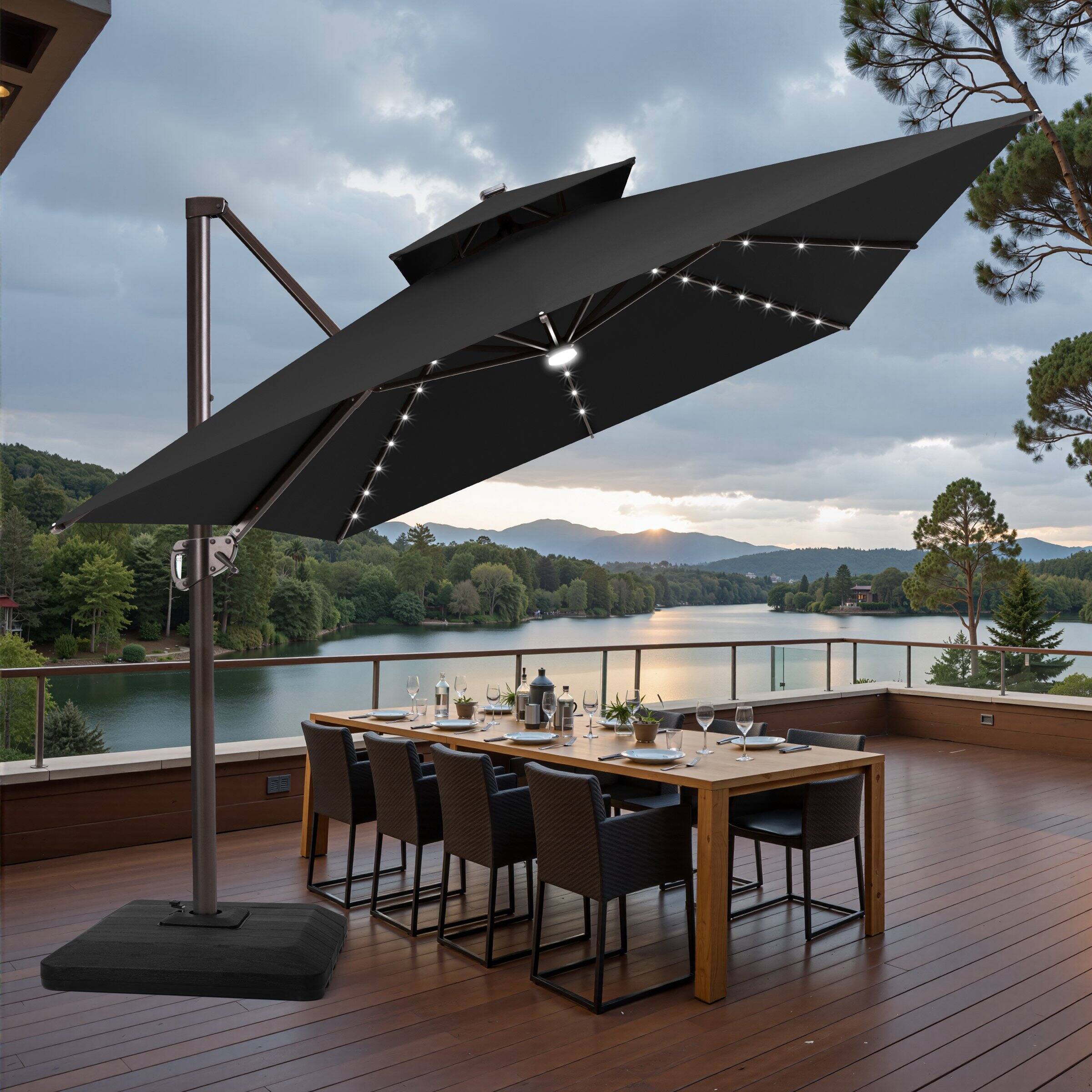 Alt View 1. Crestlive Products - Crestlive Products 13ft Aluminum Black Slide-tilt Cantilever Patio Umbrella Lights Base - Black.