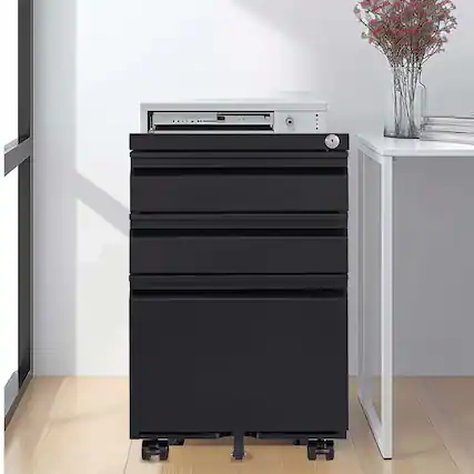 Front. Anysun - Anysun 3-Drawer Mobile Compact Design Metal Filing Cabinet with Removable Pencil Tray, Assembly Required - Black.