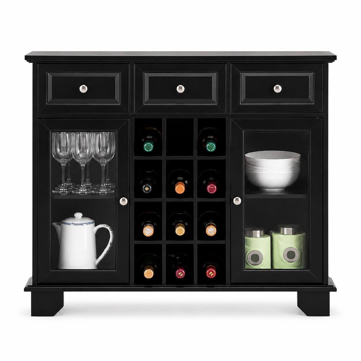 Alt View 4. Kings Brand Furniture - Kings Brand Furniture Buffet Server Sideboard Cabinet with Wine Storage, Black - Black.